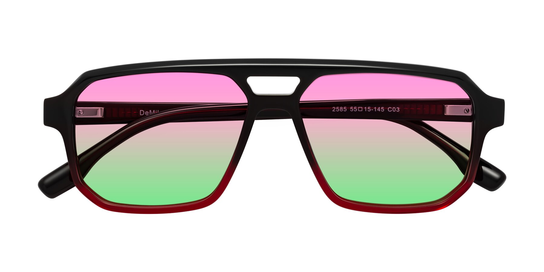 Folded Front of DeMiko in Gradient Wine with Pink / Green Gradient Lenses
