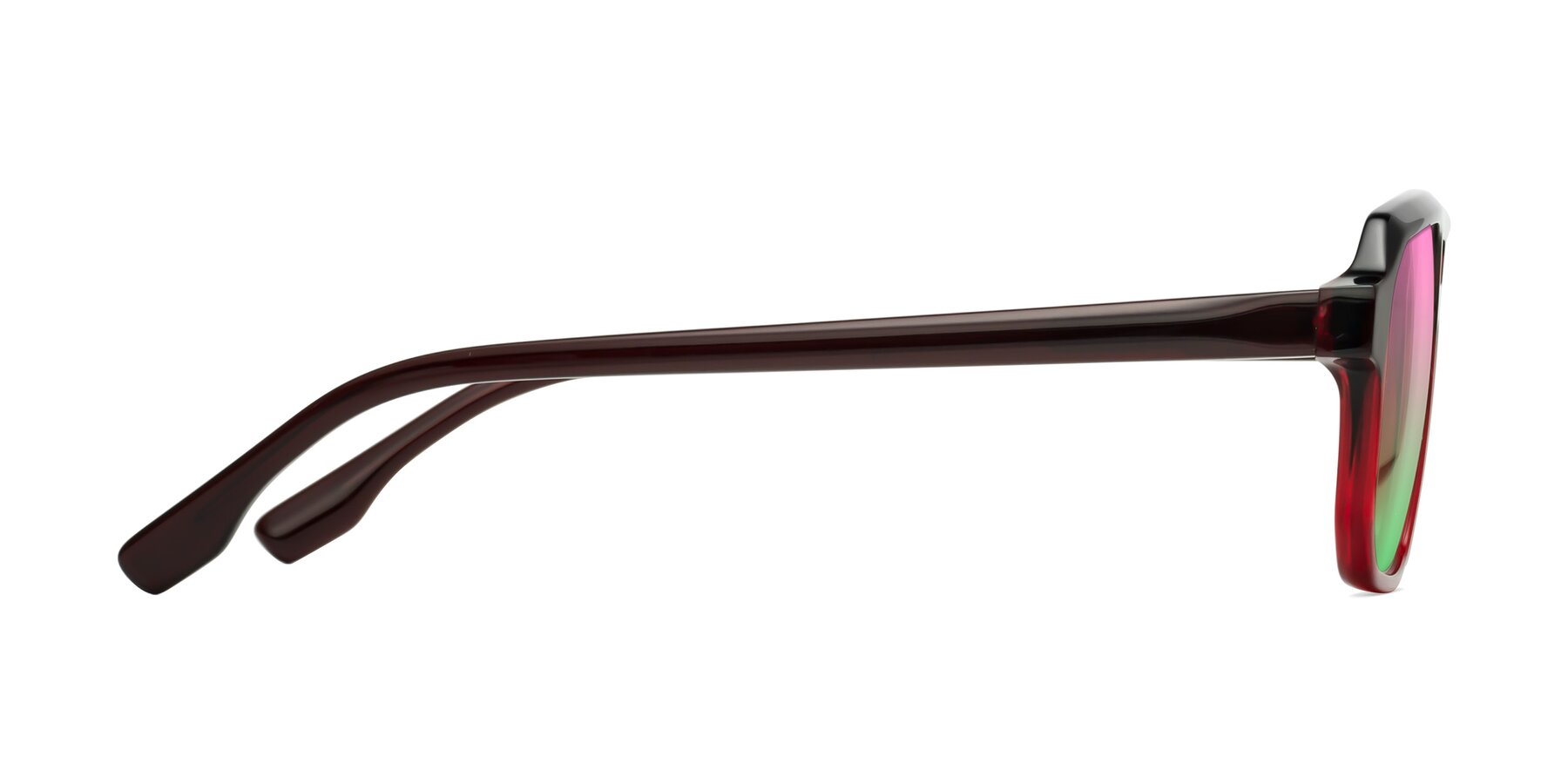 Side of DeMiko in Gradient Wine with Pink / Green Gradient Lenses