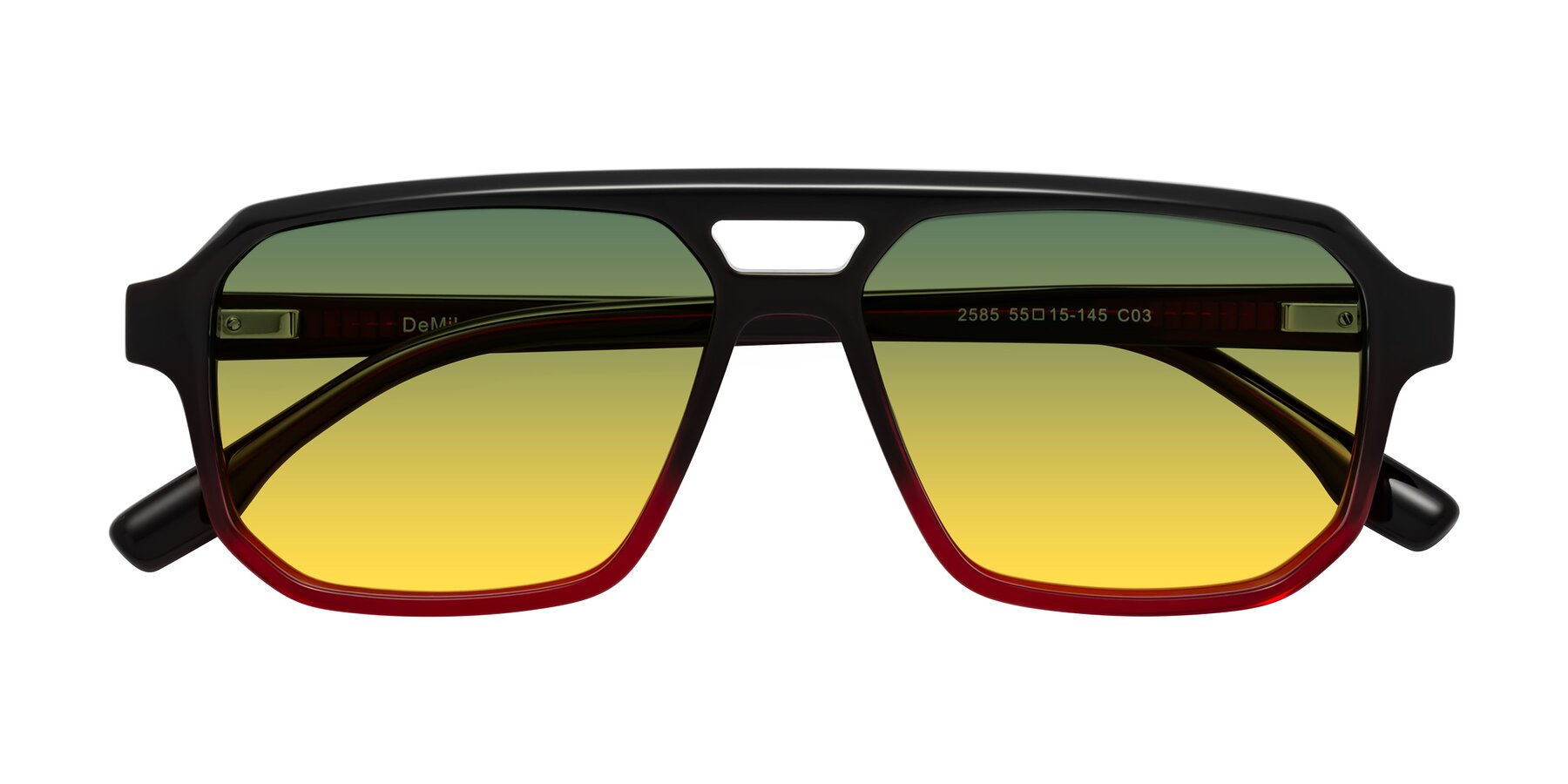 Folded Front of DeMiko in Gradient Wine with Green / Yellow Gradient Lenses