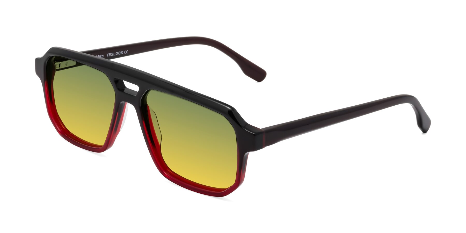 Angle of DeMiko in Gradient Wine with Green / Yellow Gradient Lenses