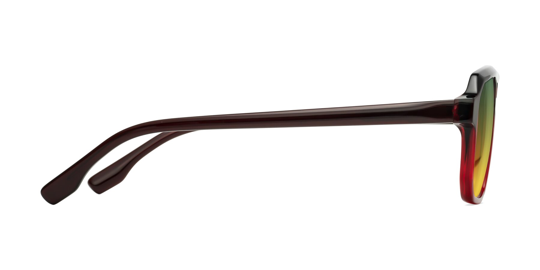 Side of DeMiko in Gradient Wine with Green / Yellow Gradient Lenses