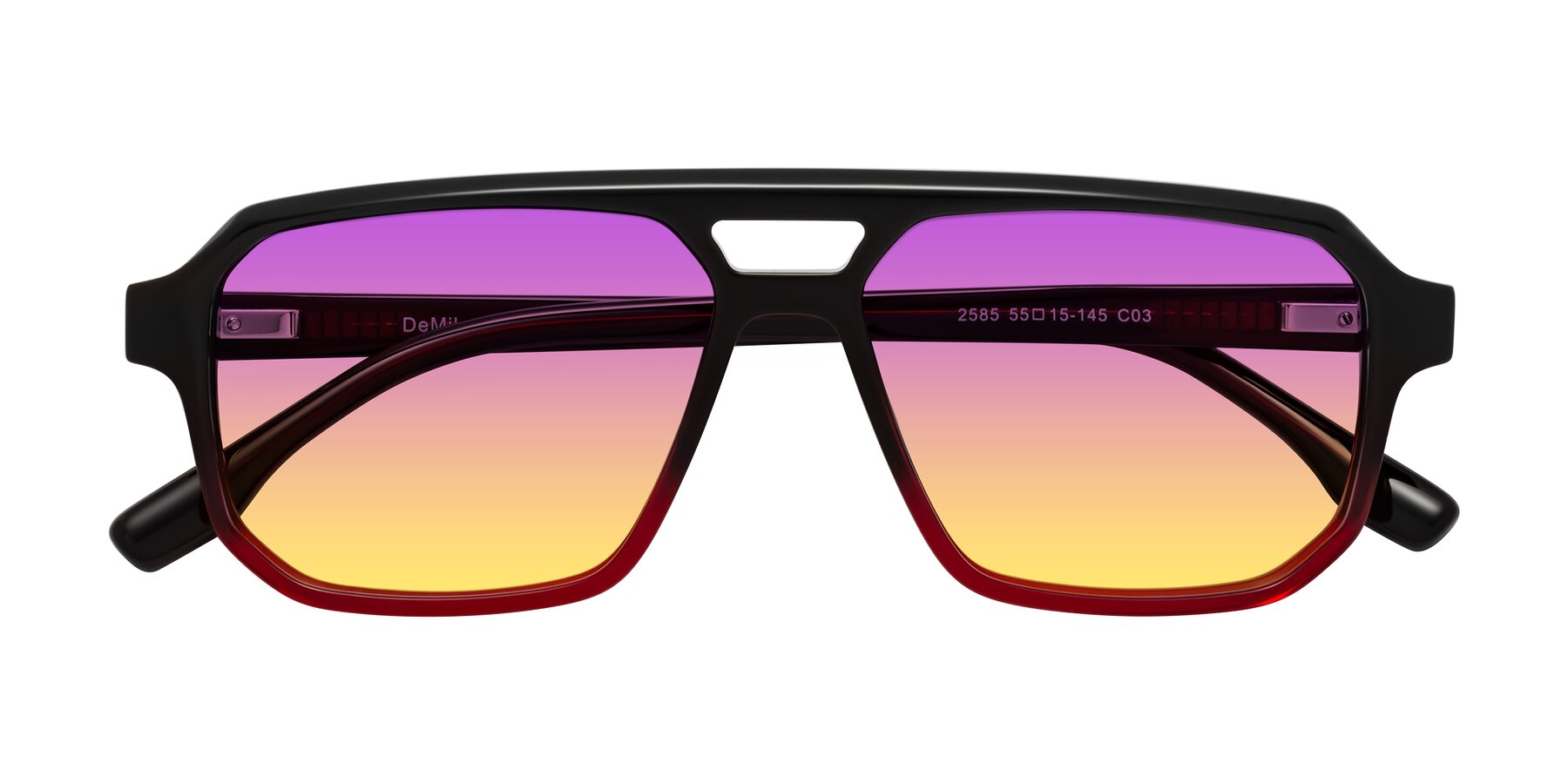 Folded Front of DeMiko in Gradient Wine with Purple / Yellow Gradient Lenses