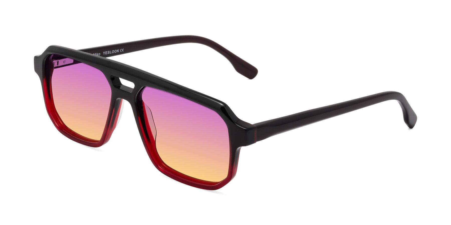 Angle of DeMiko in Gradient Wine with Purple / Yellow Gradient Lenses