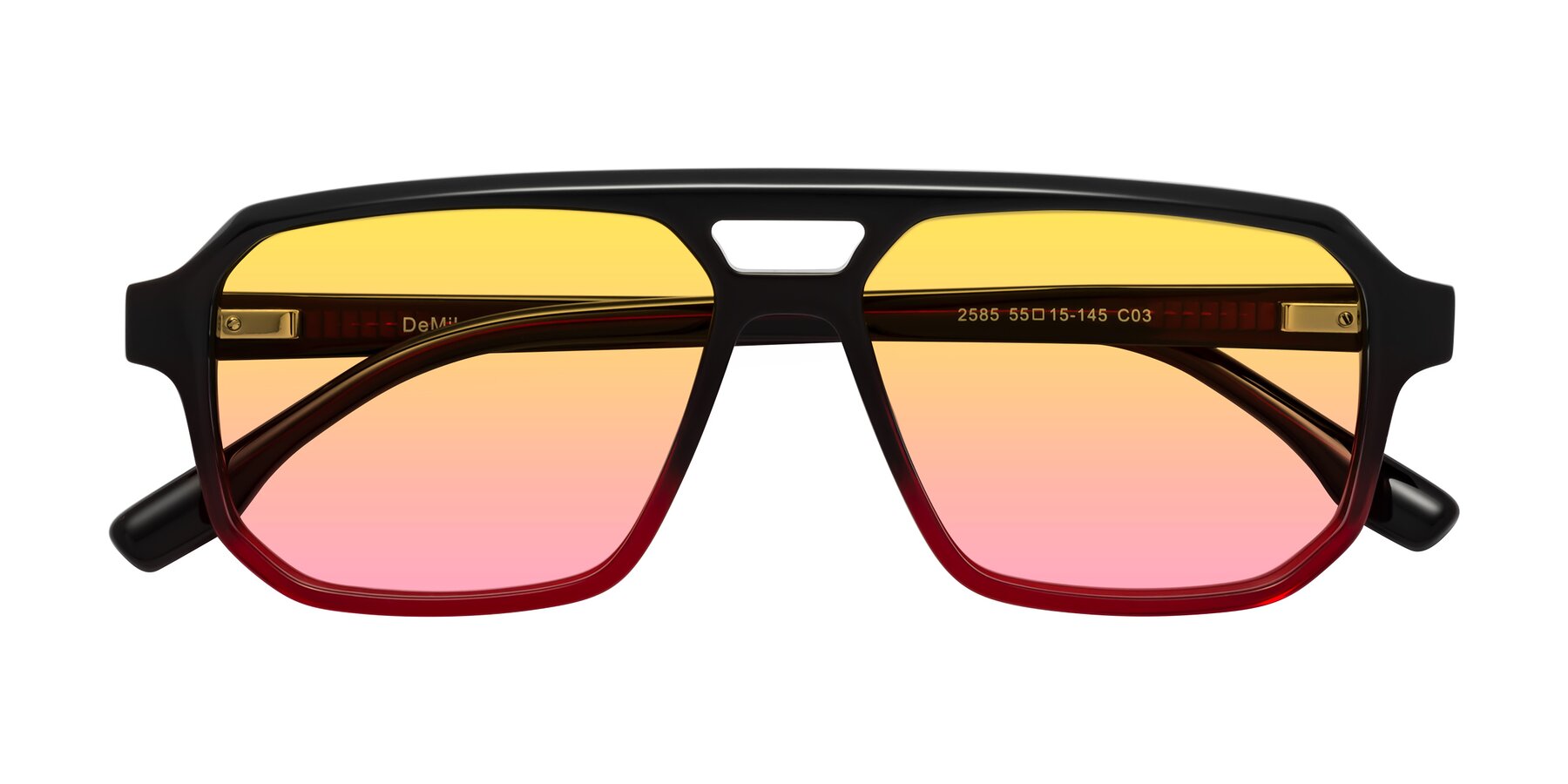 Folded Front of DeMiko in Gradient Wine with Yellow / Pink Gradient Lenses