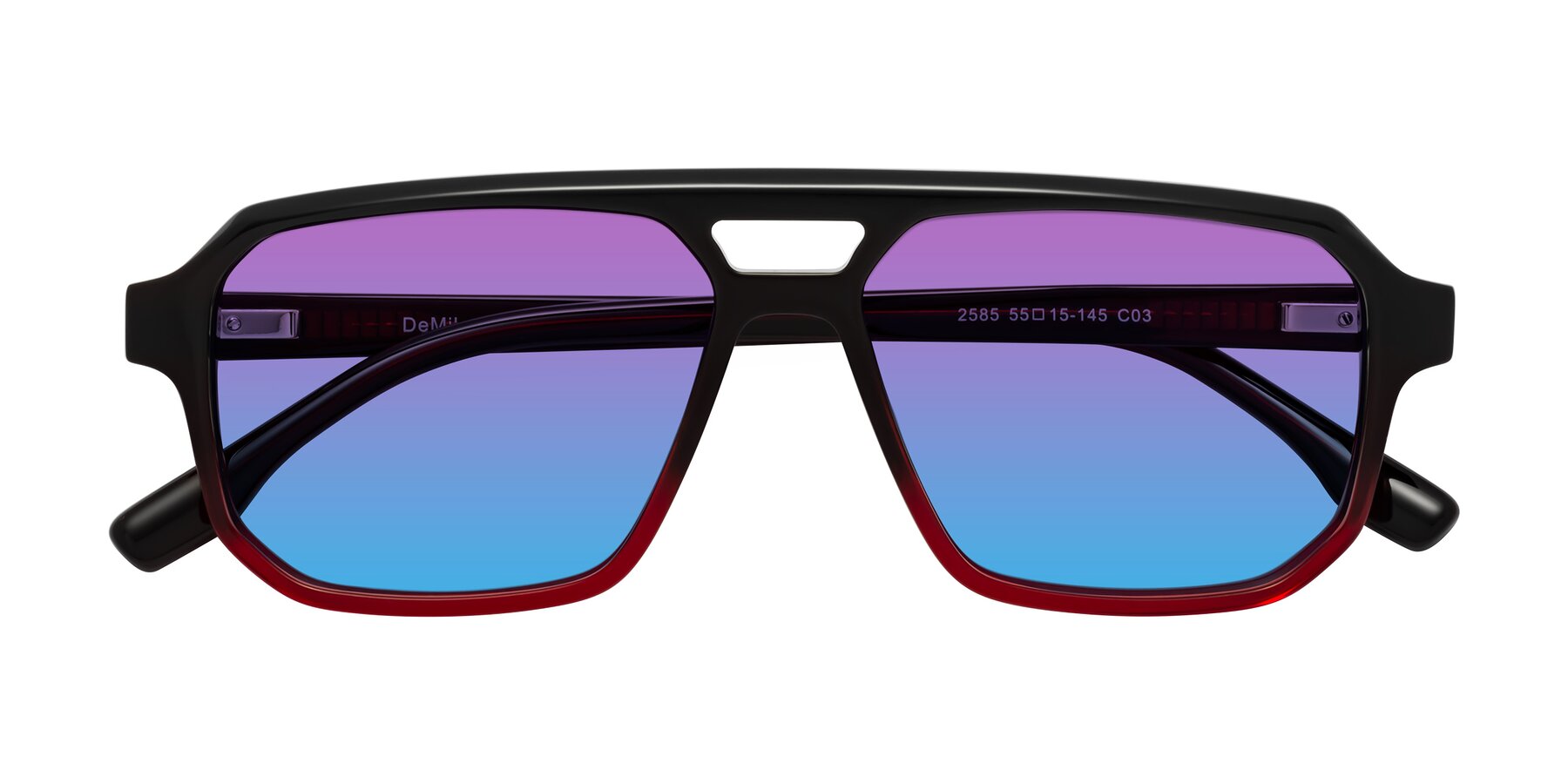 Folded Front of DeMiko in Gradient Wine with Purple / Blue Gradient Lenses