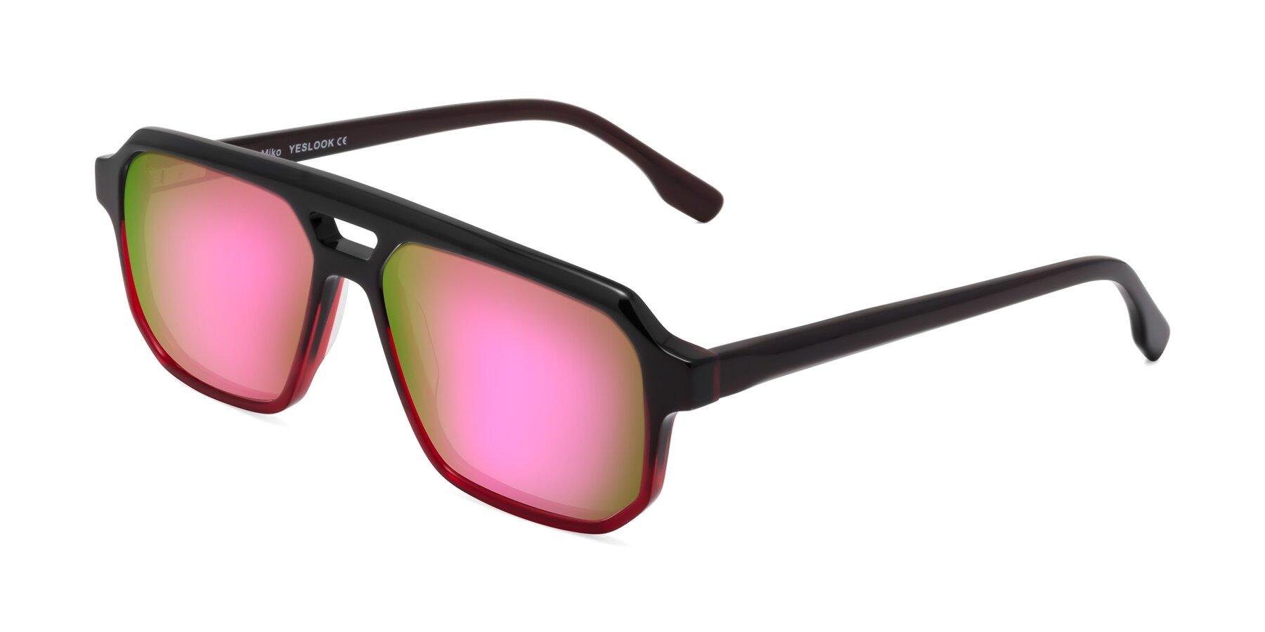 Angle of DeMiko in Gradient Wine with Pink Mirrored Lenses