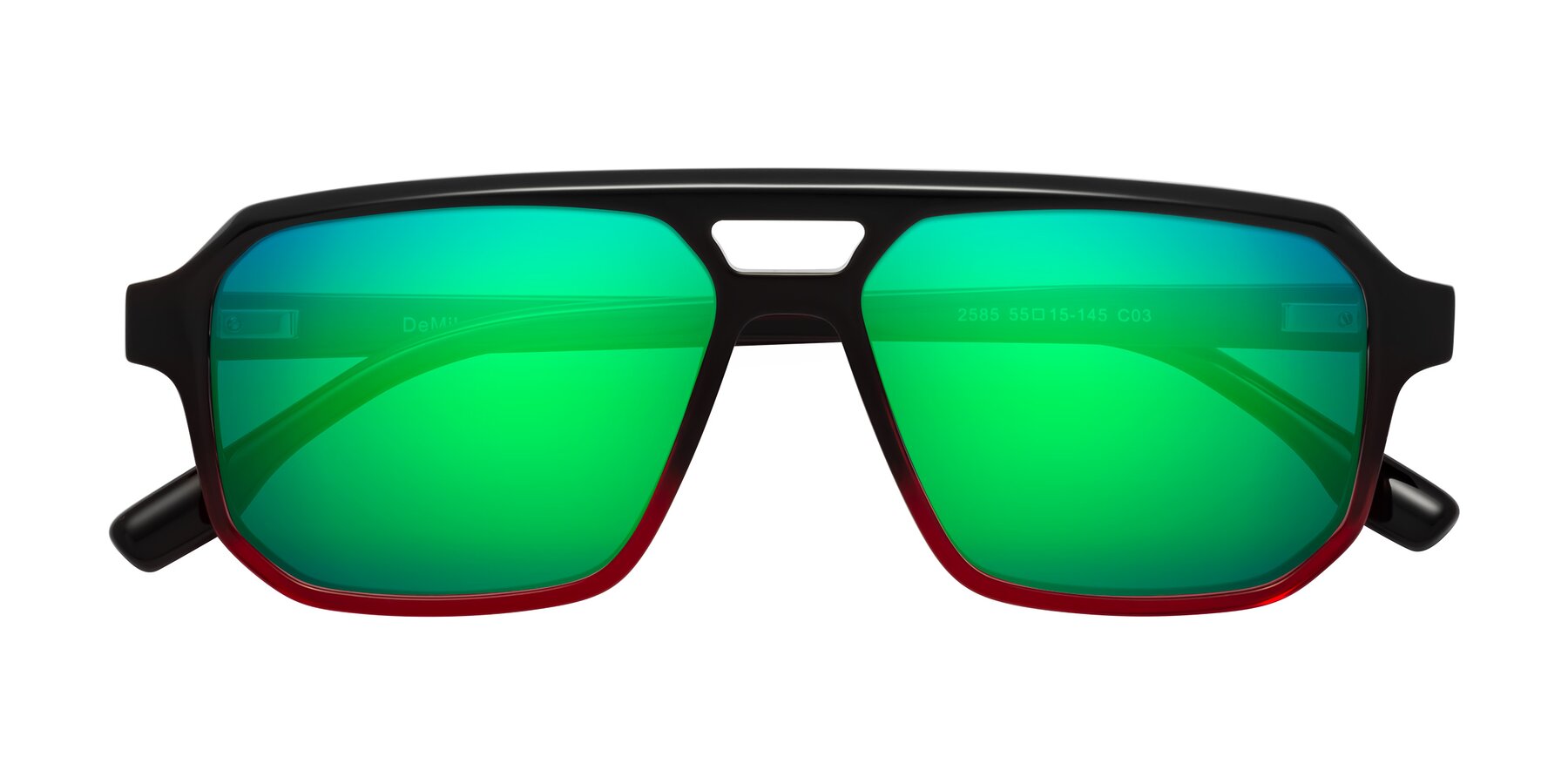 Folded Front of DeMiko in Gradient Wine with Green Mirrored Lenses