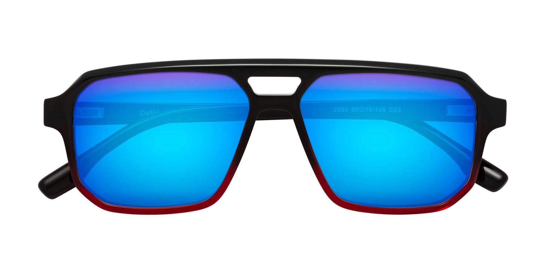 Folded Front of DeMiko in Gradient Wine with Blue Mirrored Lenses