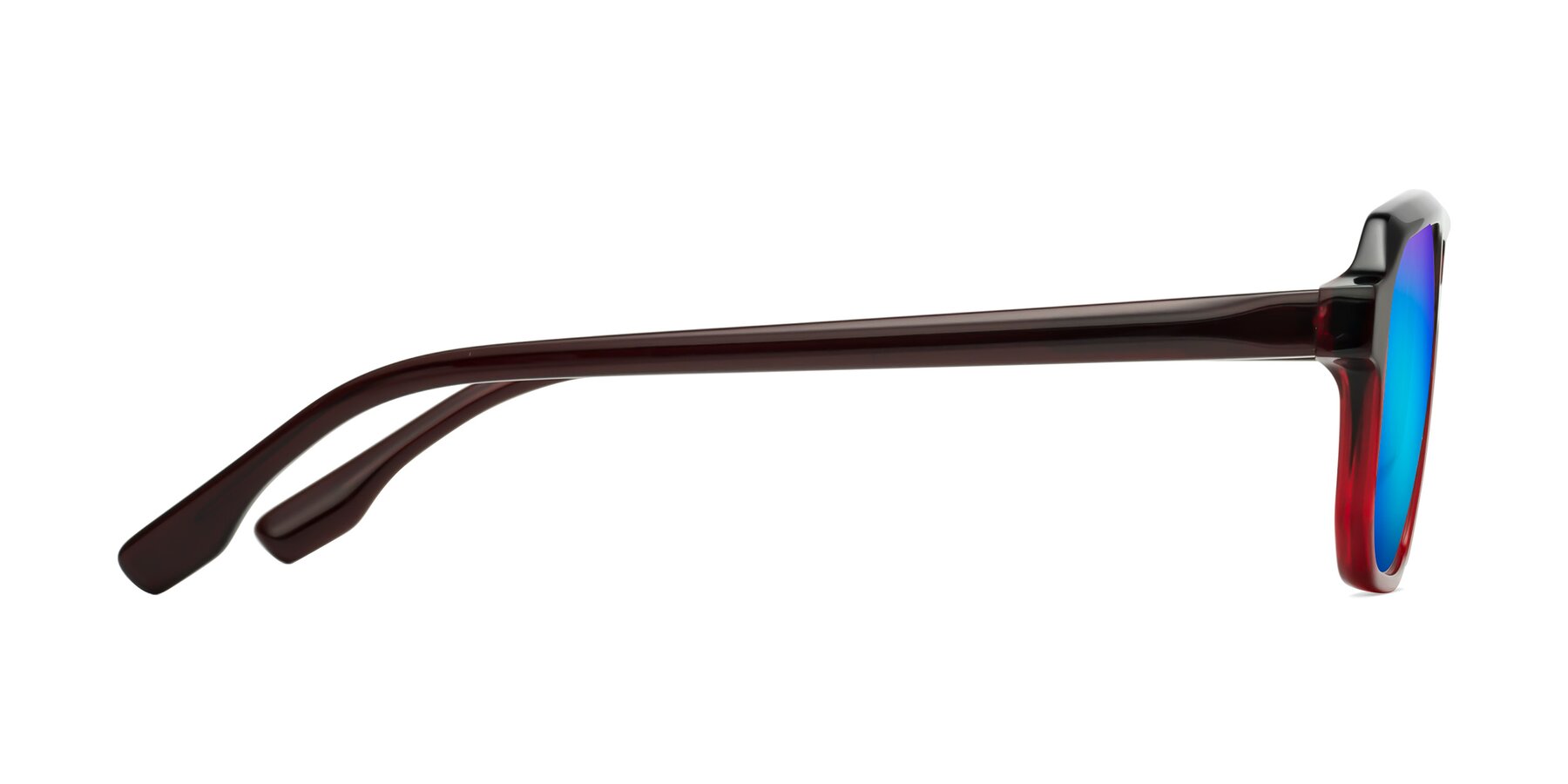 Side of DeMiko in Gradient Wine with Blue Mirrored Lenses