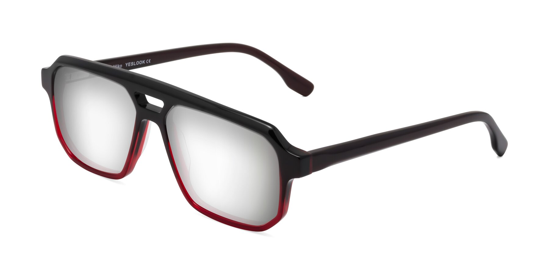 Angle of DeMiko in Gradient Wine with Silver Mirrored Lenses