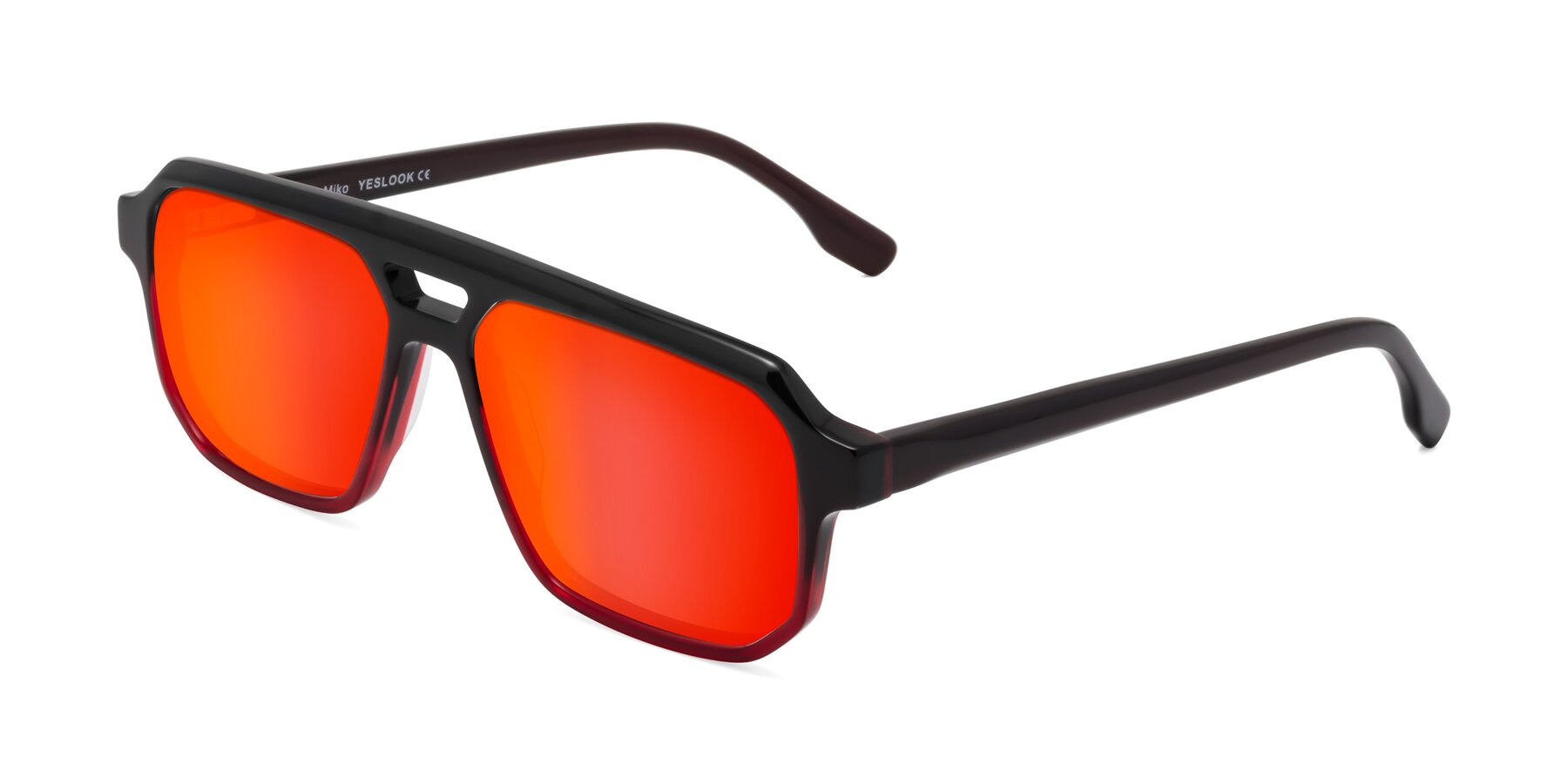 Angle of DeMiko in Gradient Wine with Red Gold Mirrored Lenses