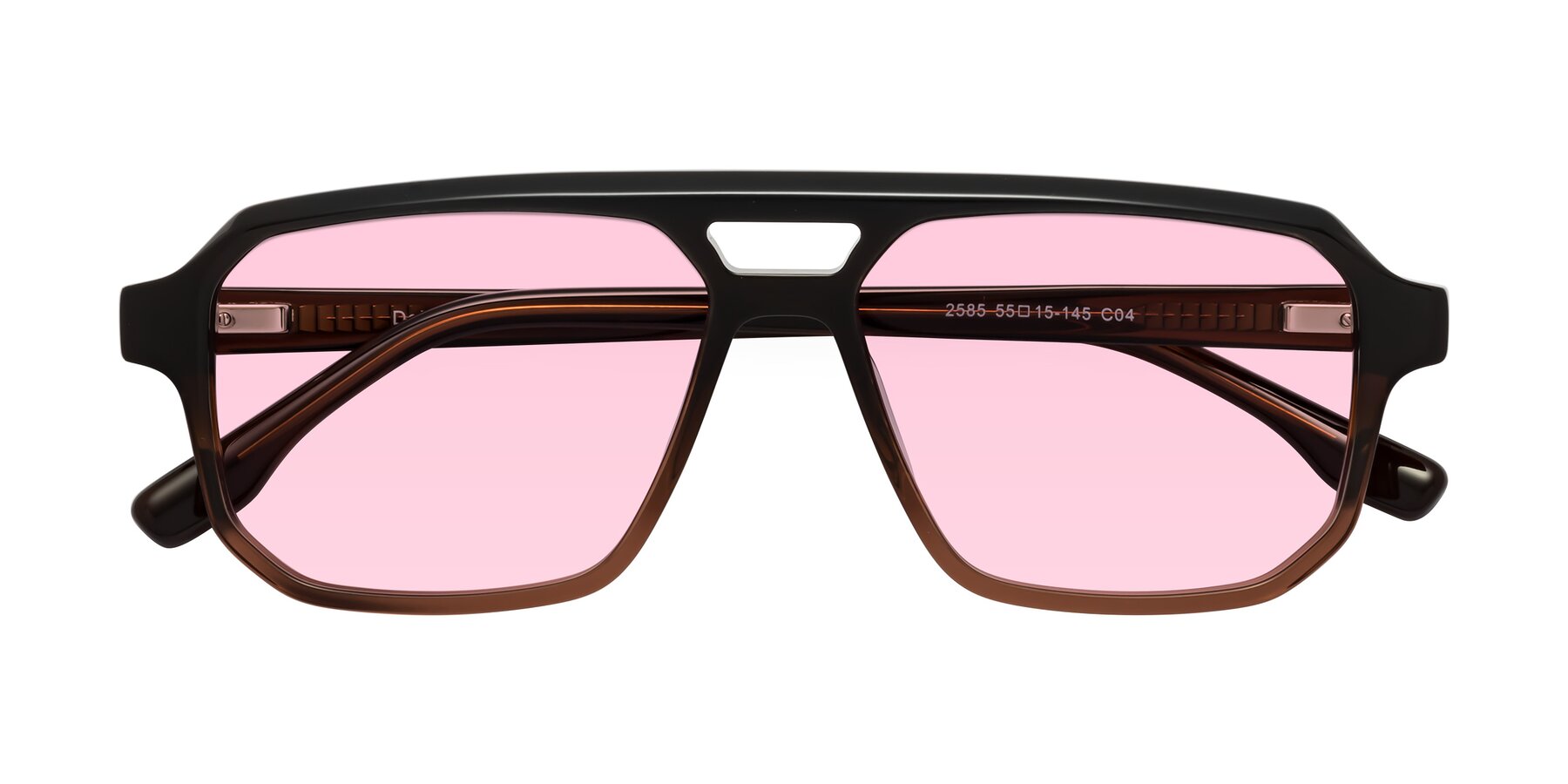 Folded Front of DeMiko in Gradient Brown with Light Pink Tinted Lenses