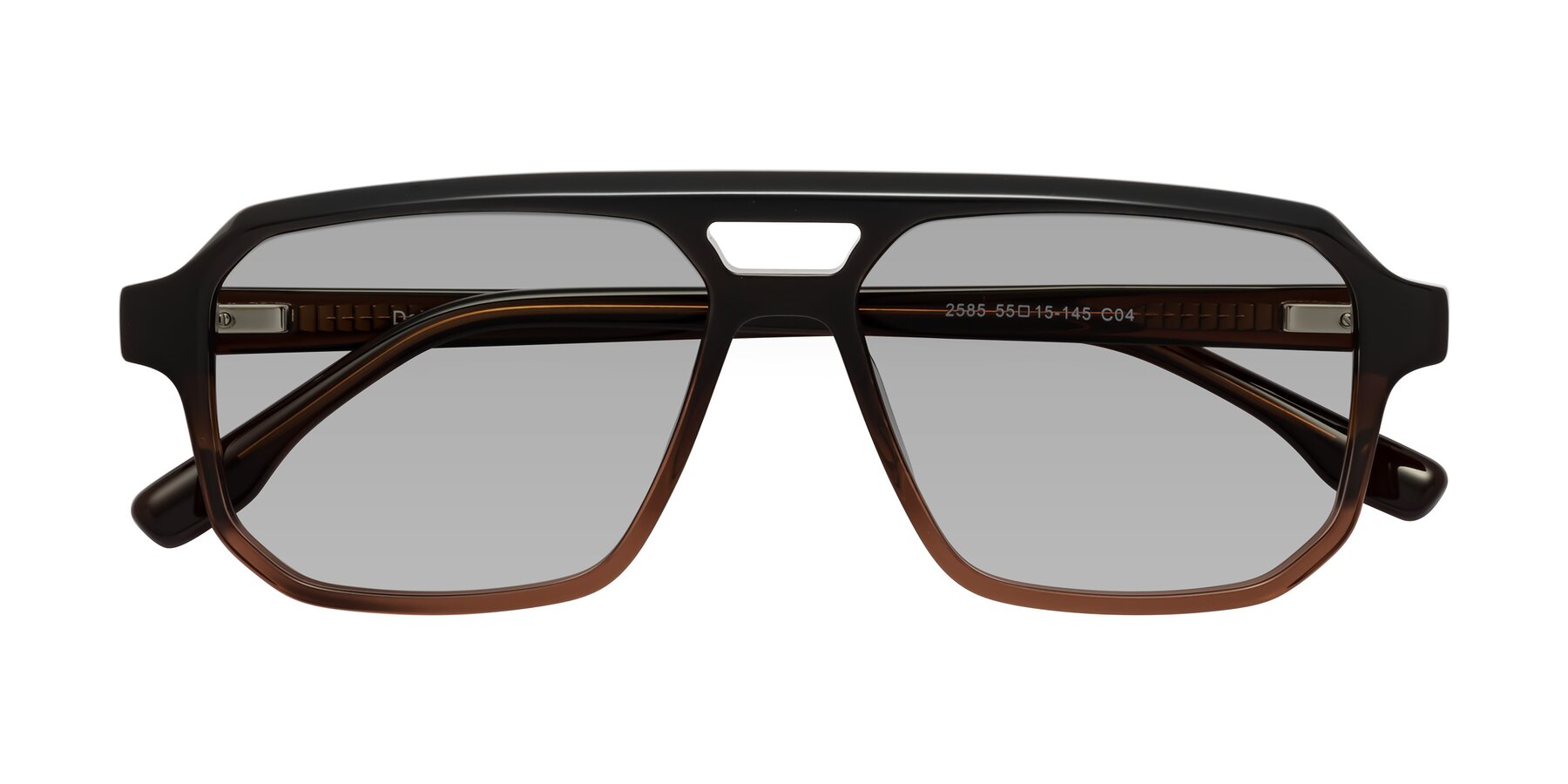 Folded Front of DeMiko in Gradient Brown with Light Gray Tinted Lenses