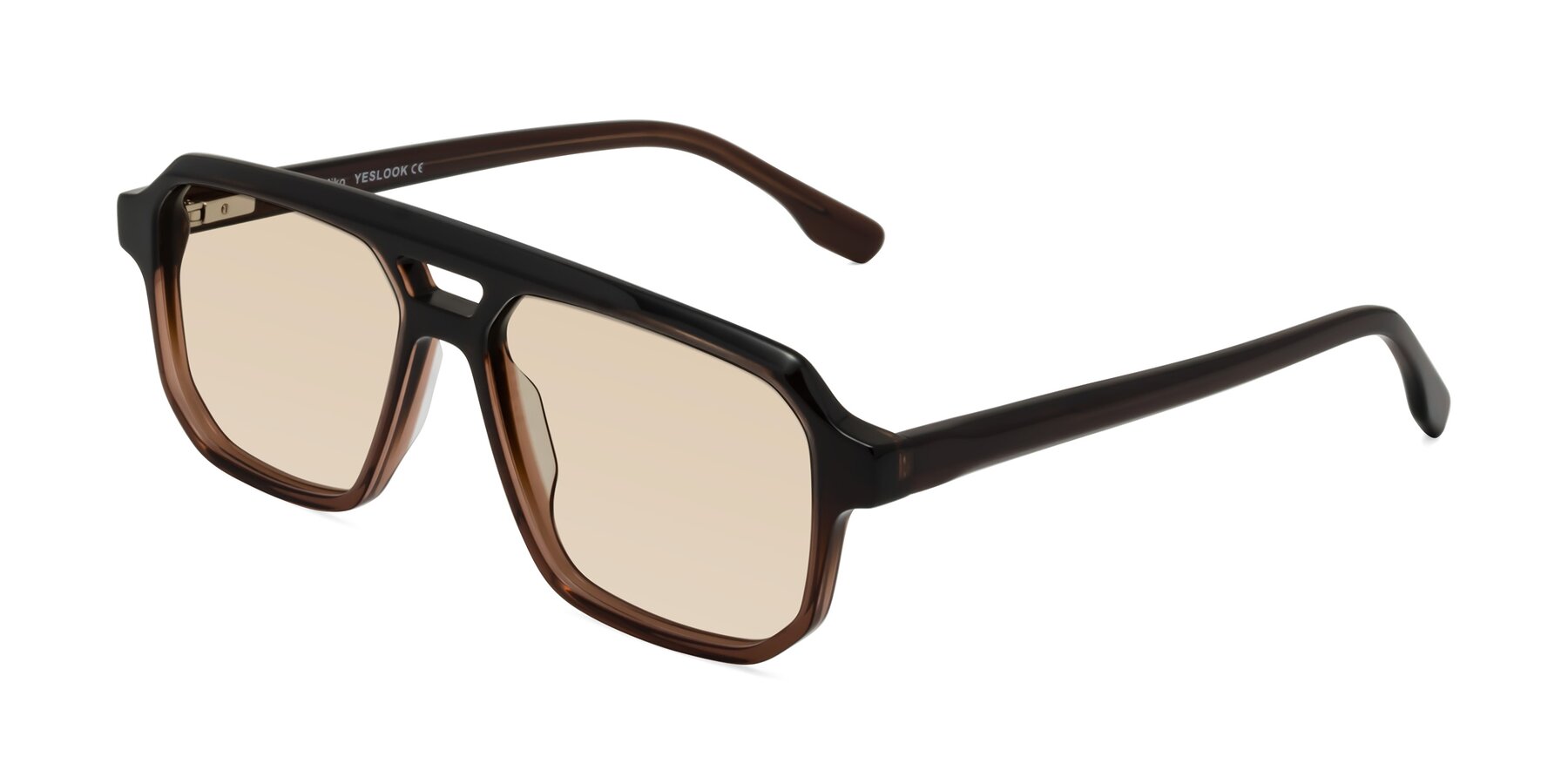 Angle of DeMiko in Gradient Brown with Light Brown Tinted Lenses
