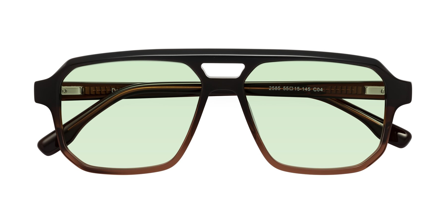 Folded Front of DeMiko in Gradient Brown with Light Green Tinted Lenses