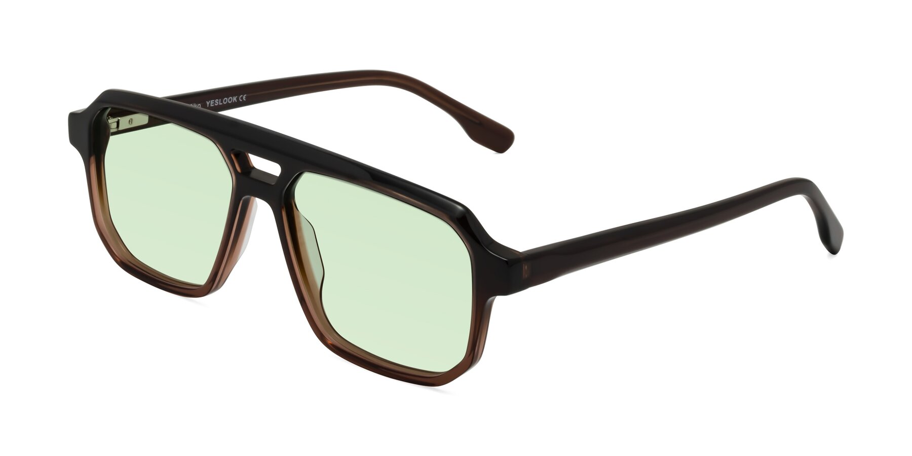 Angle of DeMiko in Gradient Brown with Light Green Tinted Lenses