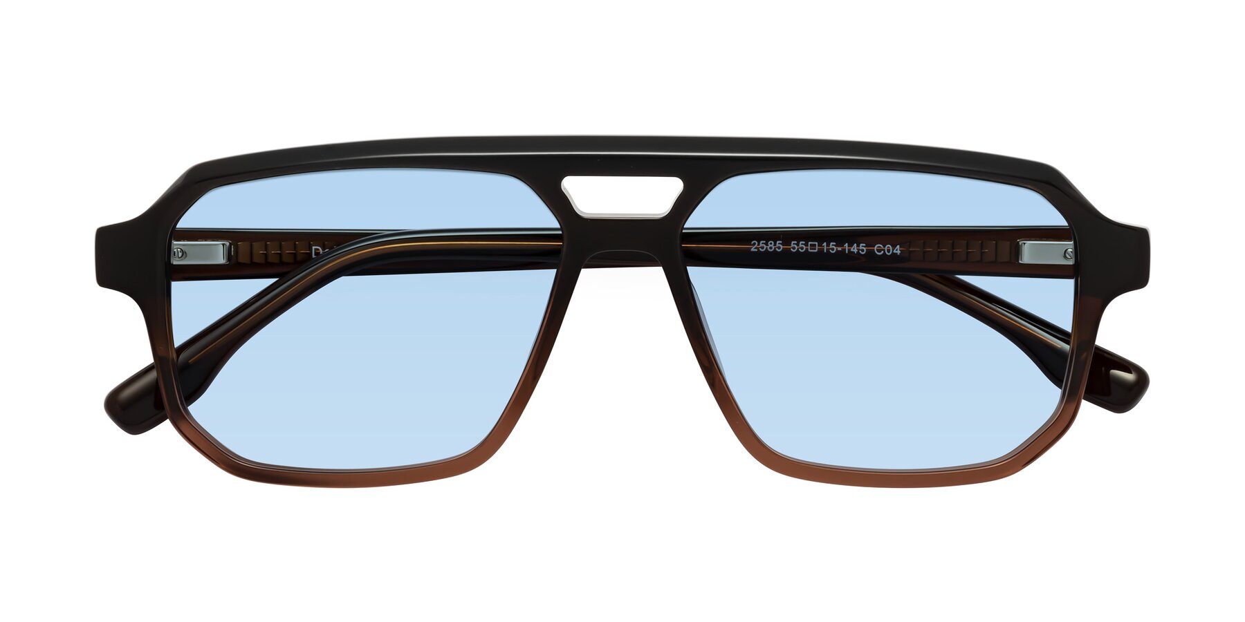 Folded Front of DeMiko in Gradient Brown with Light Blue Tinted Lenses