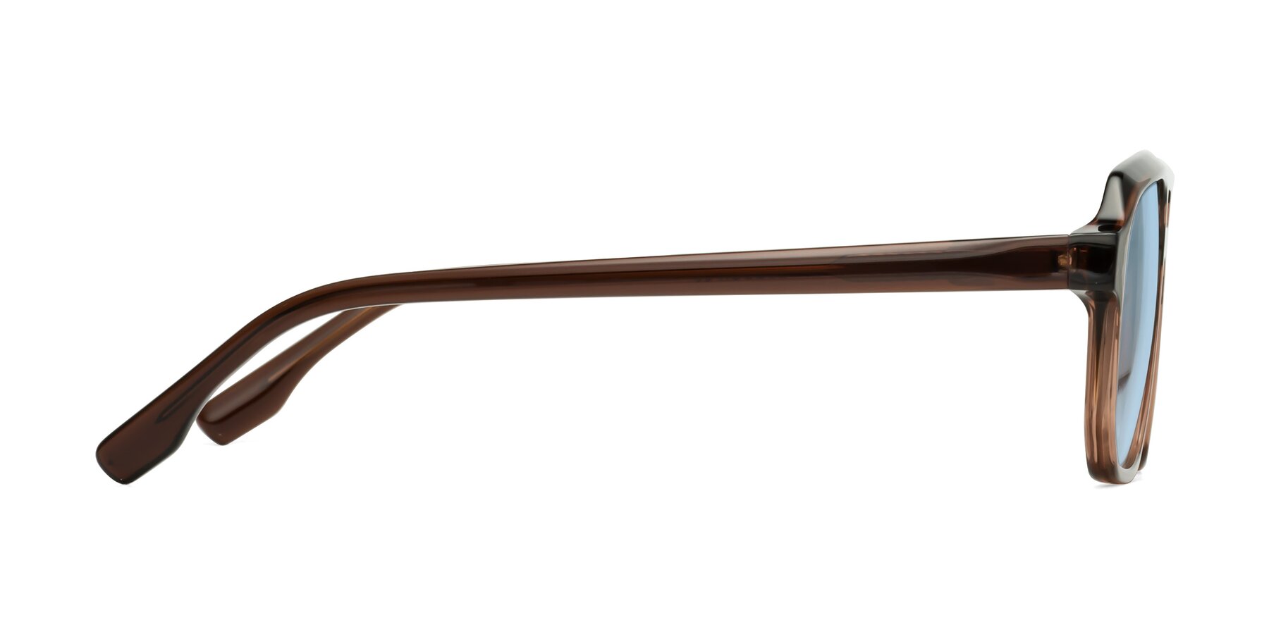 Side of DeMiko in Gradient Brown with Light Blue Tinted Lenses