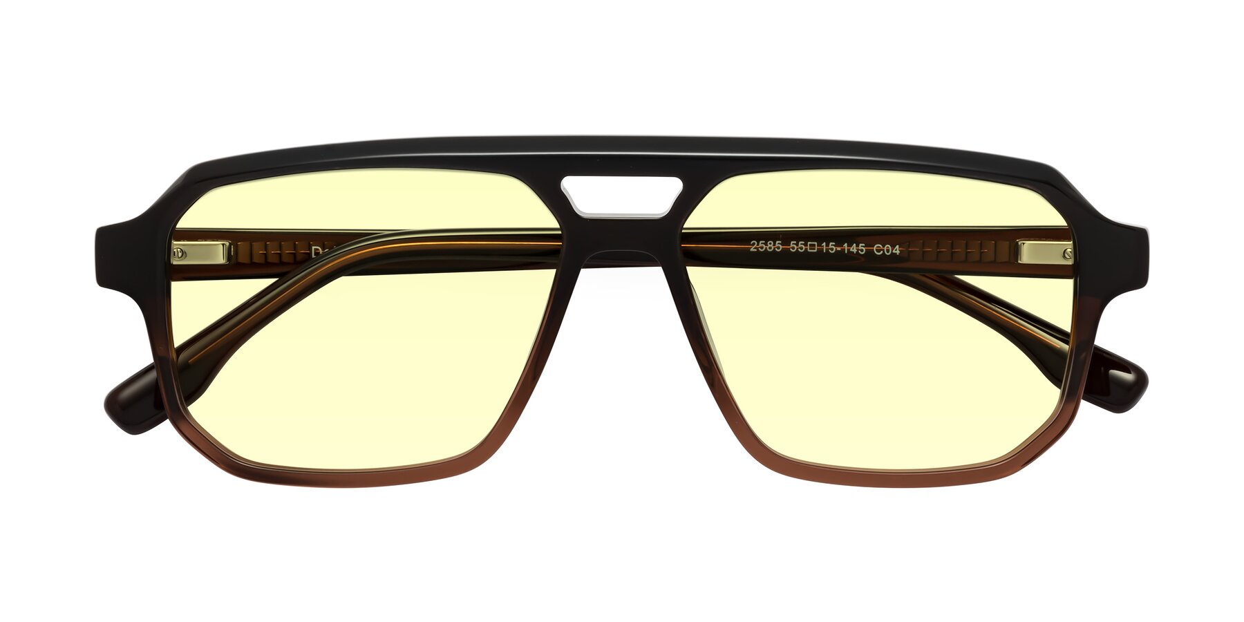 Folded Front of DeMiko in Gradient Brown with Light Yellow Tinted Lenses