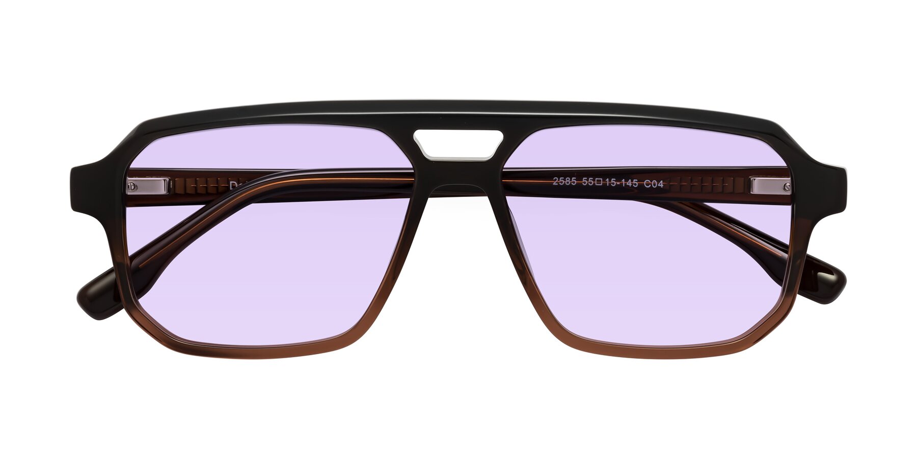 Folded Front of DeMiko in Gradient Brown with Light Purple Tinted Lenses