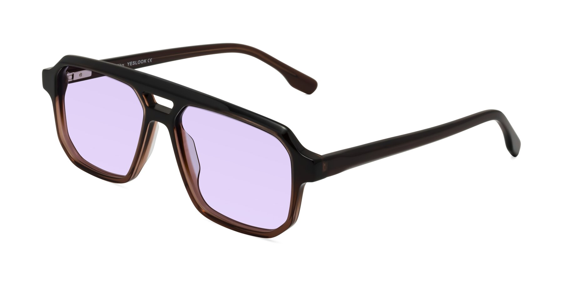 Angle of DeMiko in Gradient Brown with Light Purple Tinted Lenses
