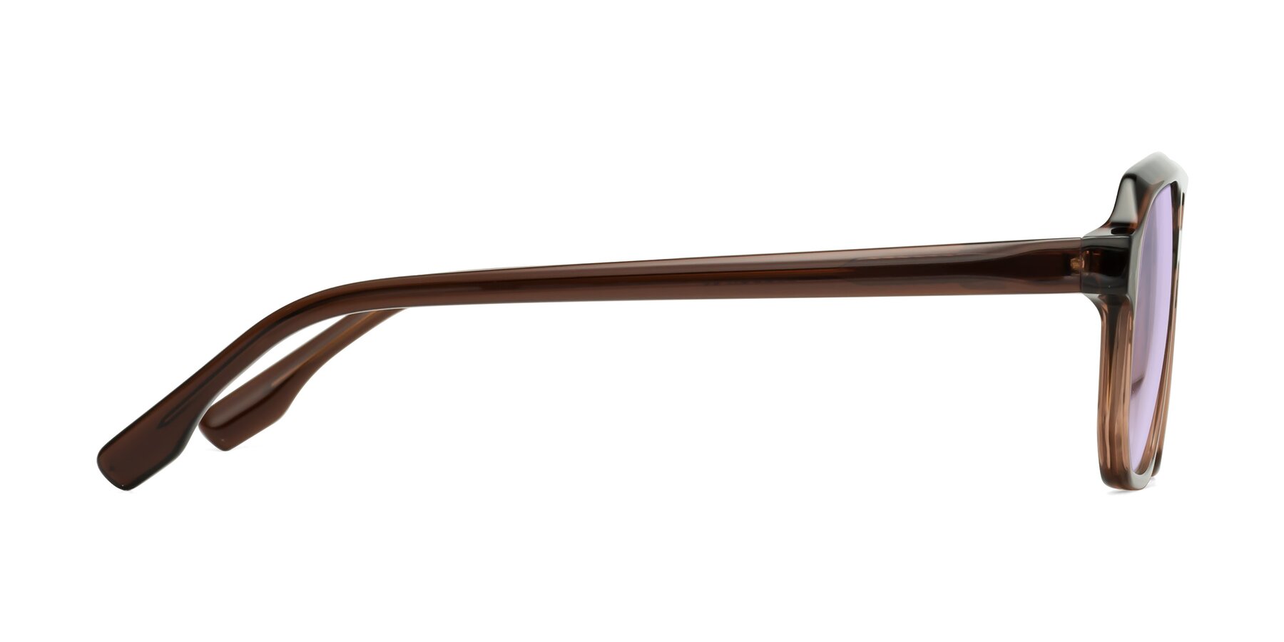 Side of DeMiko in Gradient Brown with Light Purple Tinted Lenses
