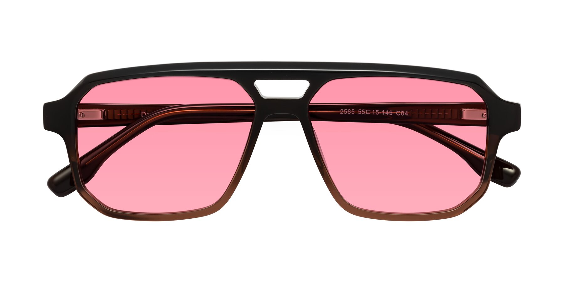 Folded Front of DeMiko in Gradient Brown with Pink Tinted Lenses