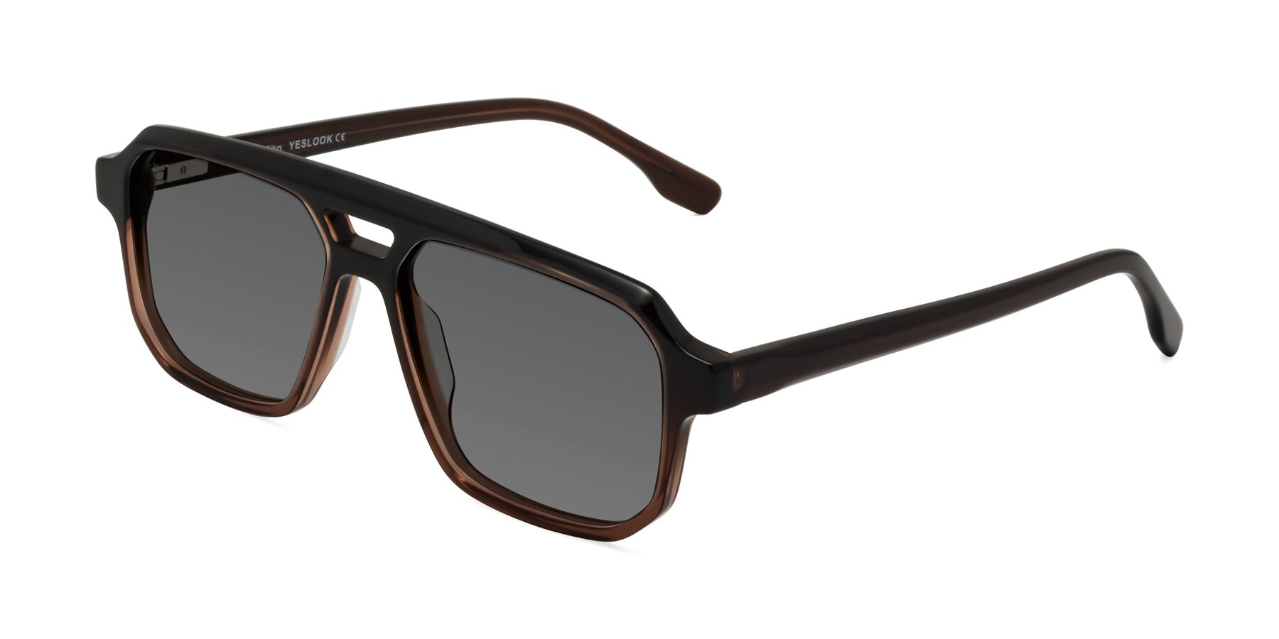 Angle of DeMiko in Gradient Brown with Medium Gray Tinted Lenses