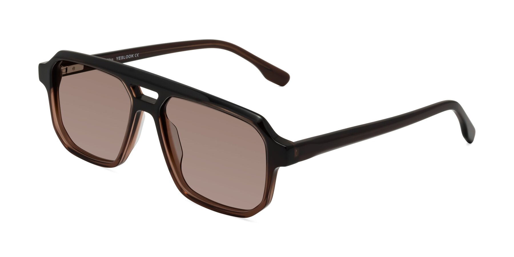 Angle of DeMiko in Gradient Brown with Medium Brown Tinted Lenses