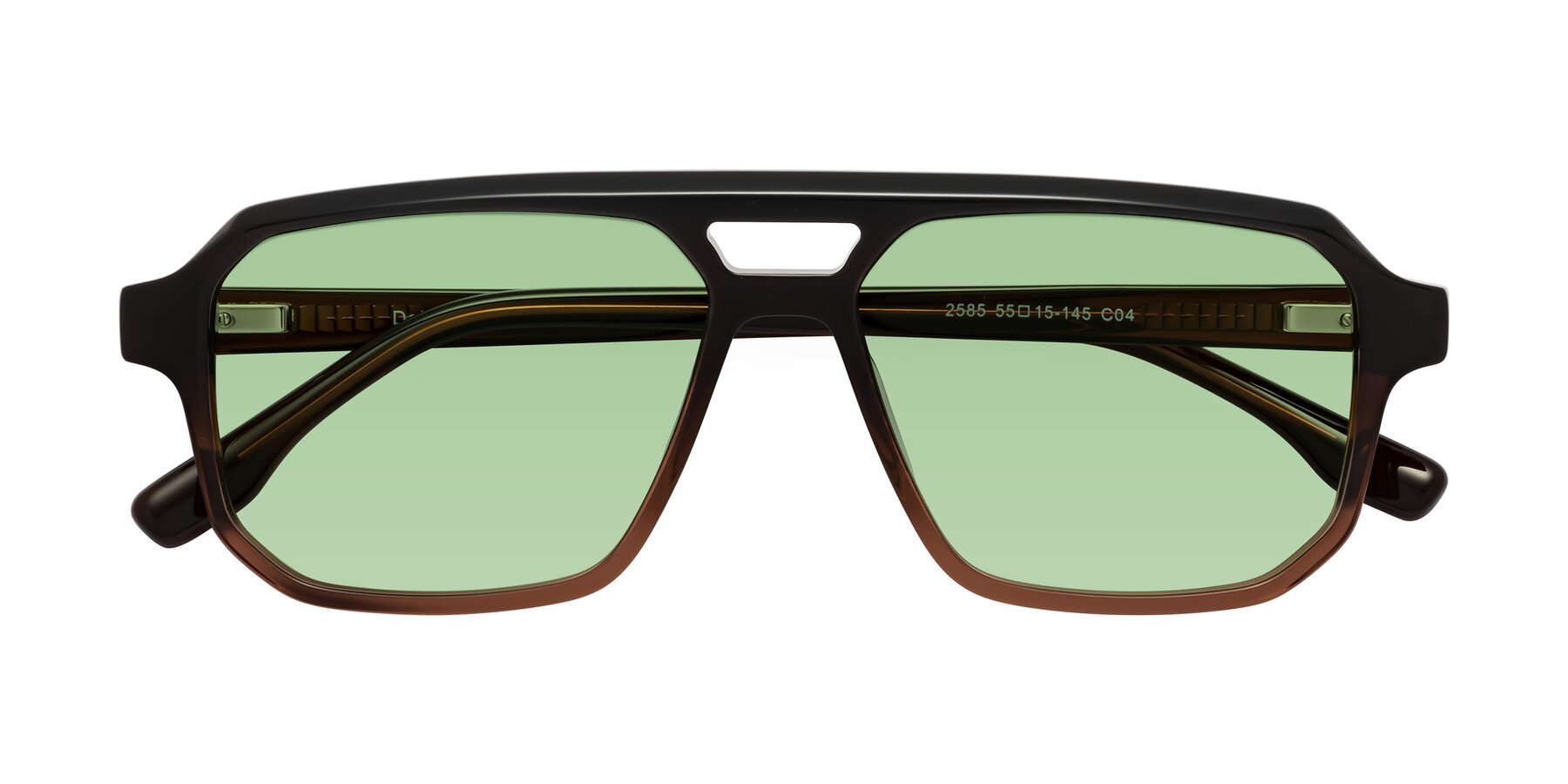 Folded Front of DeMiko in Gradient Brown with Medium Green Tinted Lenses