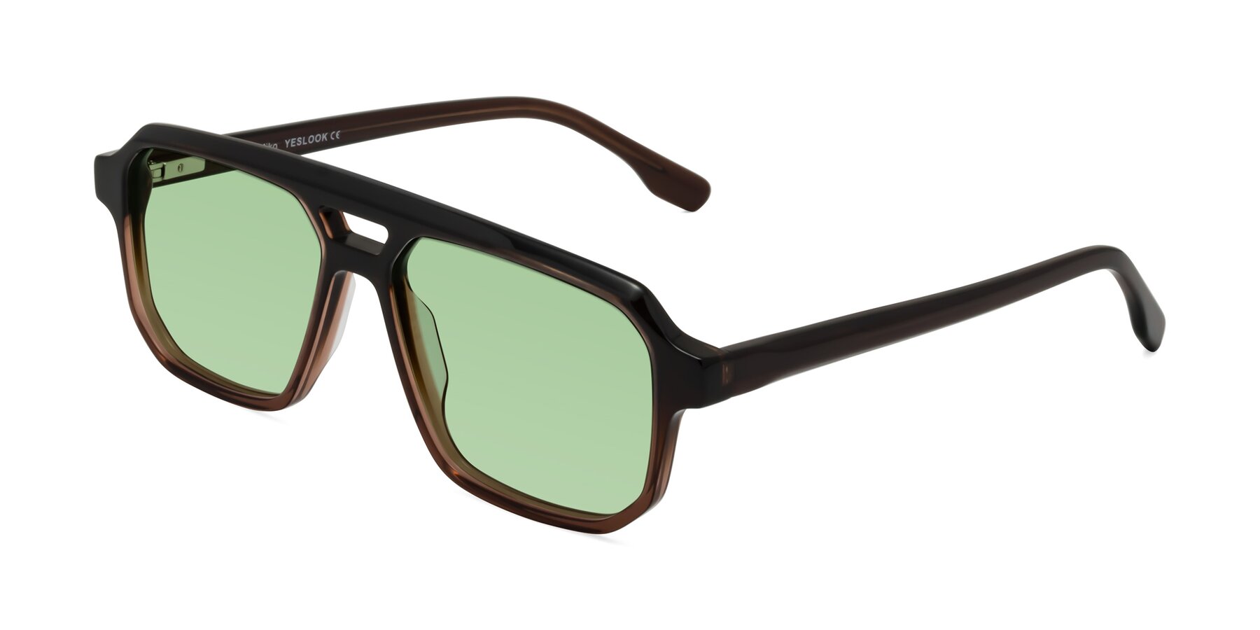 Angle of DeMiko in Gradient Brown with Medium Green Tinted Lenses
