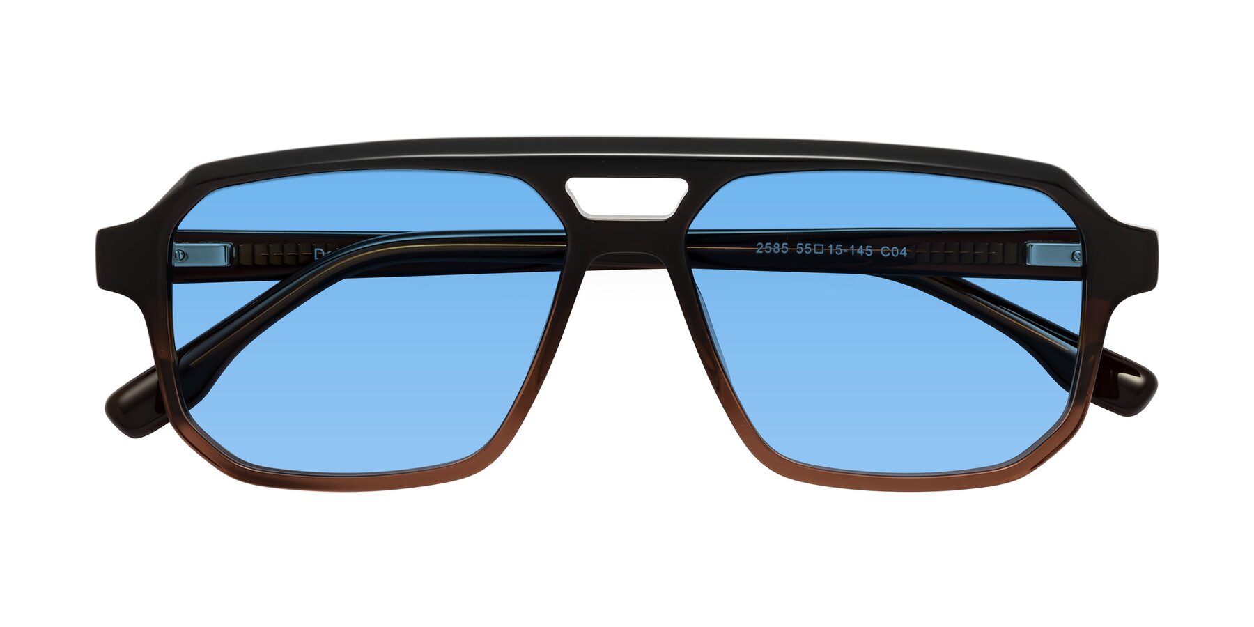 Folded Front of DeMiko in Gradient Brown with Medium Blue Tinted Lenses