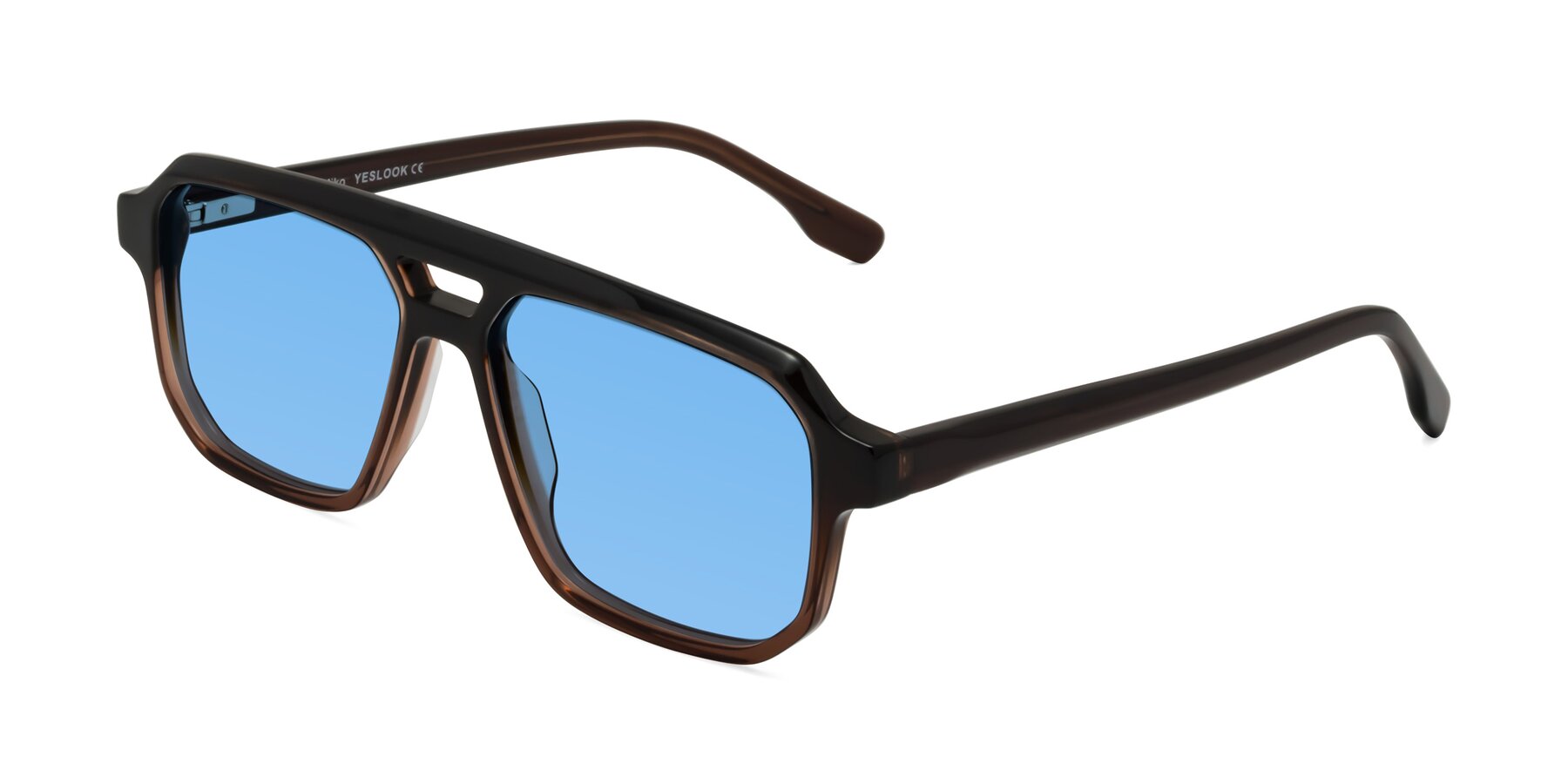 Angle of DeMiko in Gradient Brown with Medium Blue Tinted Lenses