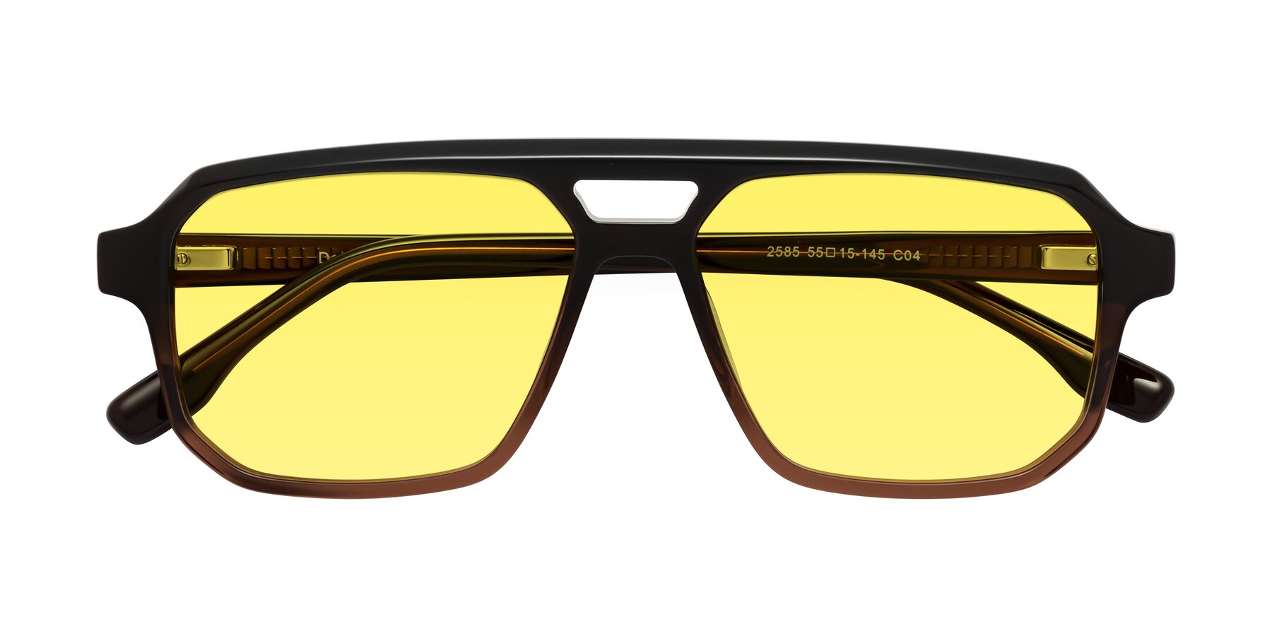 Folded Front of DeMiko in Gradient Brown with Medium Yellow Tinted Lenses