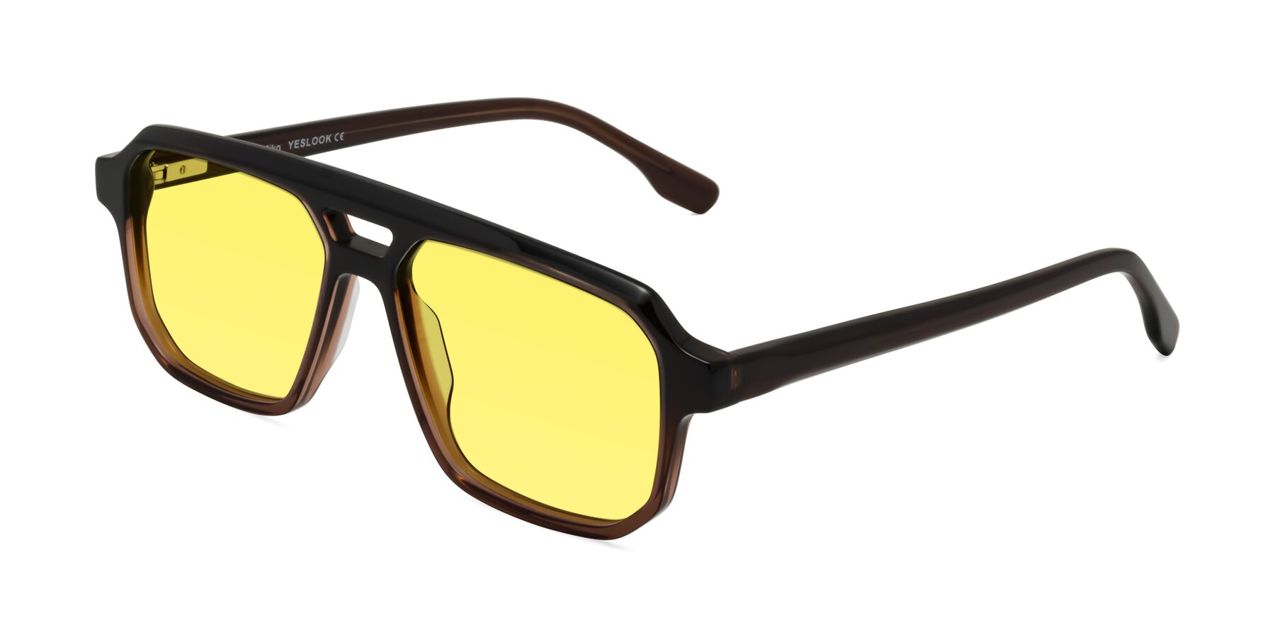 Angle of DeMiko in Gradient Brown with Medium Yellow Tinted Lenses