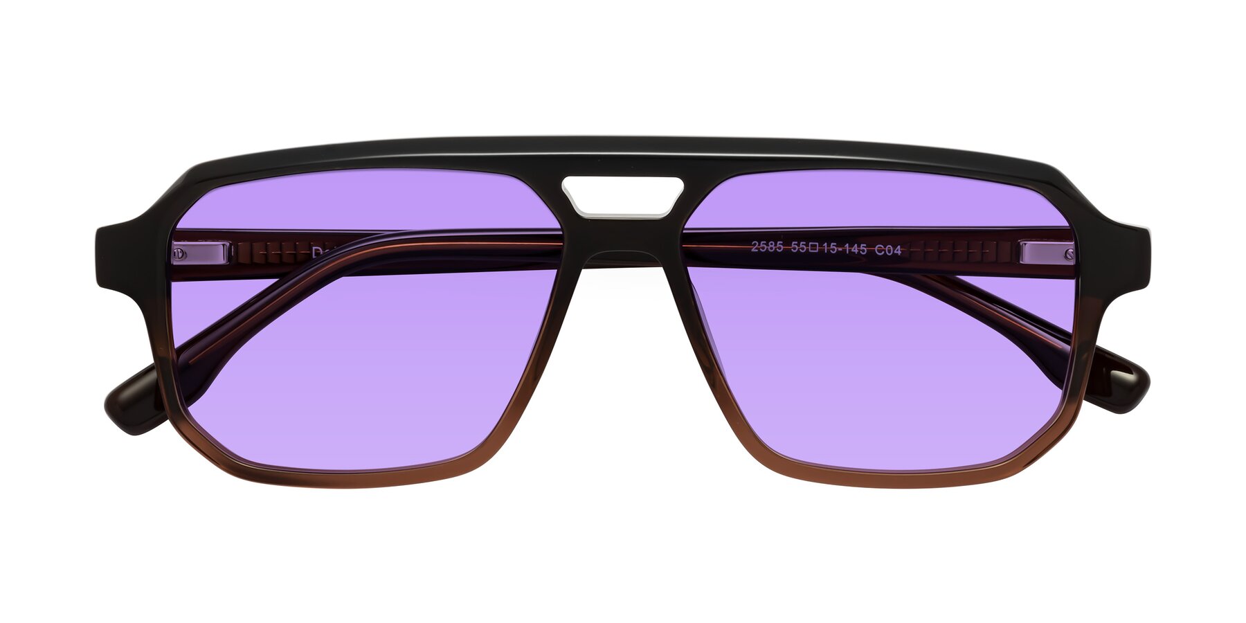 Folded Front of DeMiko in Gradient Brown with Medium Purple Tinted Lenses