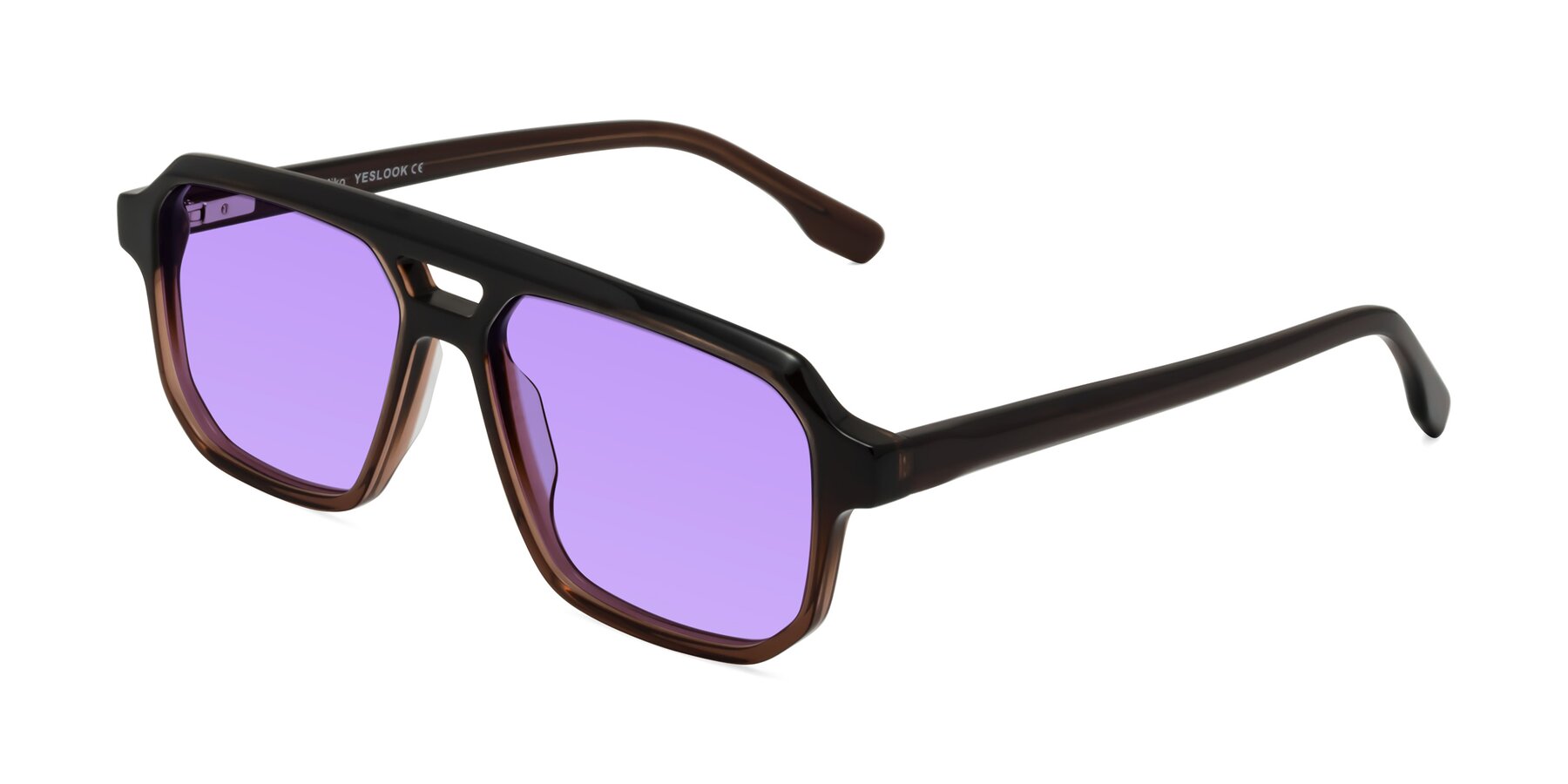 Angle of DeMiko in Gradient Brown with Medium Purple Tinted Lenses