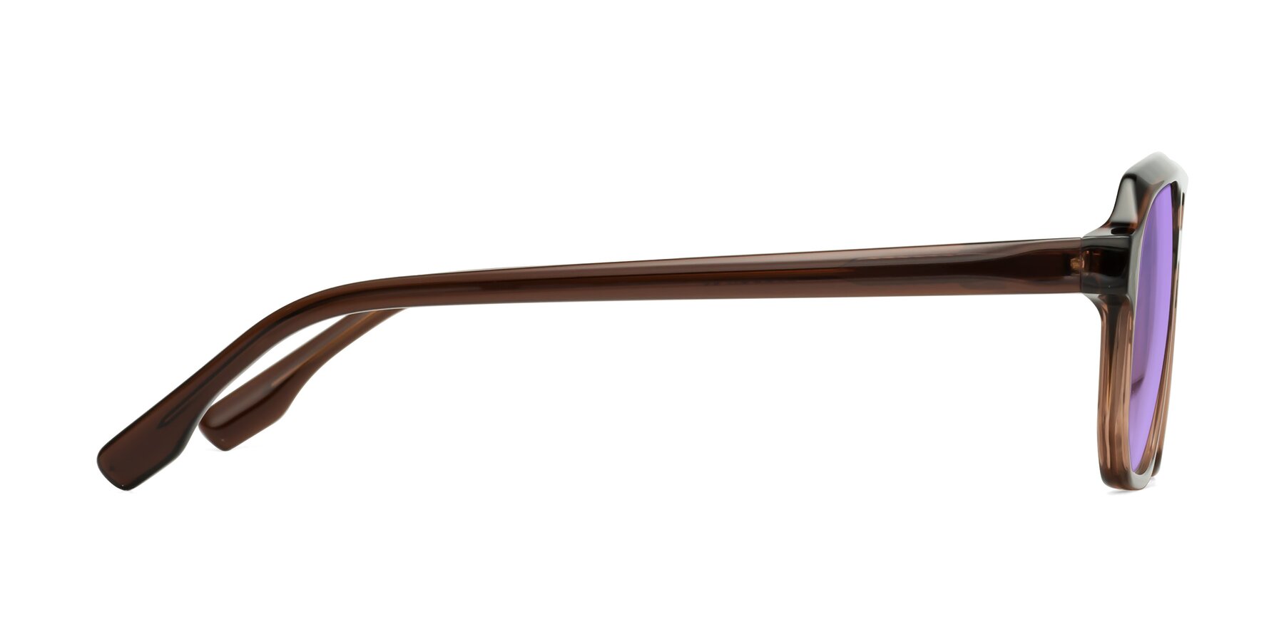 Side of DeMiko in Gradient Brown with Medium Purple Tinted Lenses
