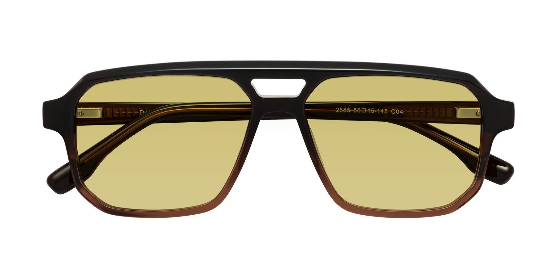 Folded Front of DeMiko in Gradient Brown with Medium Champagne Tinted Lenses