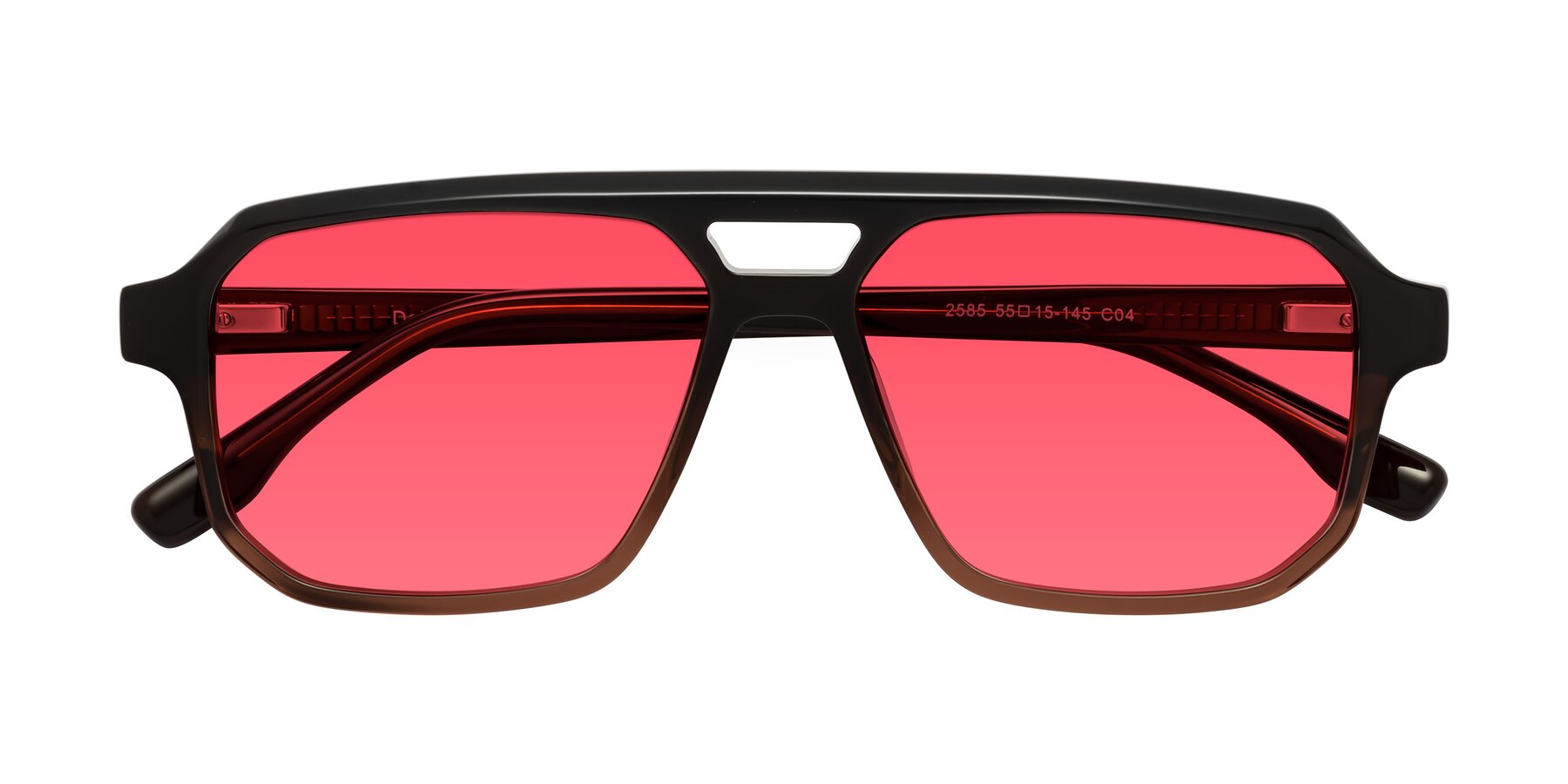 Folded Front of DeMiko in Gradient Brown with Red Tinted Lenses