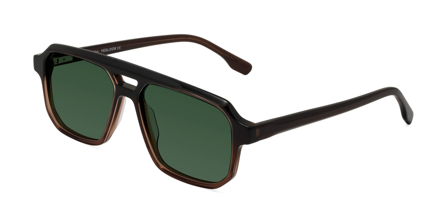 Angle of DeMiko in Gradient Brown with Green Tinted Lenses