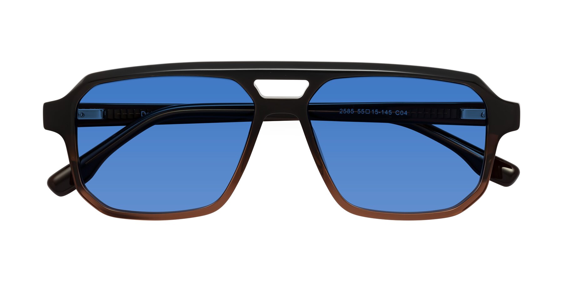 Folded Front of DeMiko in Gradient Brown with Blue Tinted Lenses