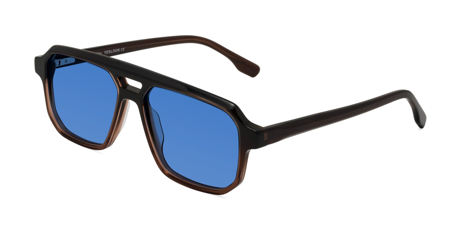 Angle of DeMiko in Gradient Brown with Blue Tinted Lenses