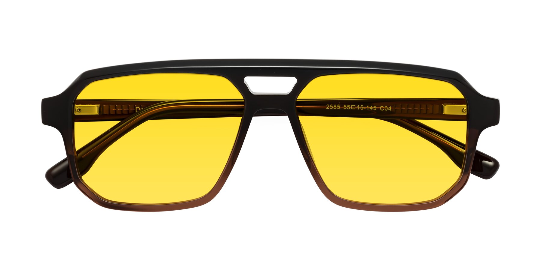 Folded Front of DeMiko in Gradient Brown with Yellow Tinted Lenses