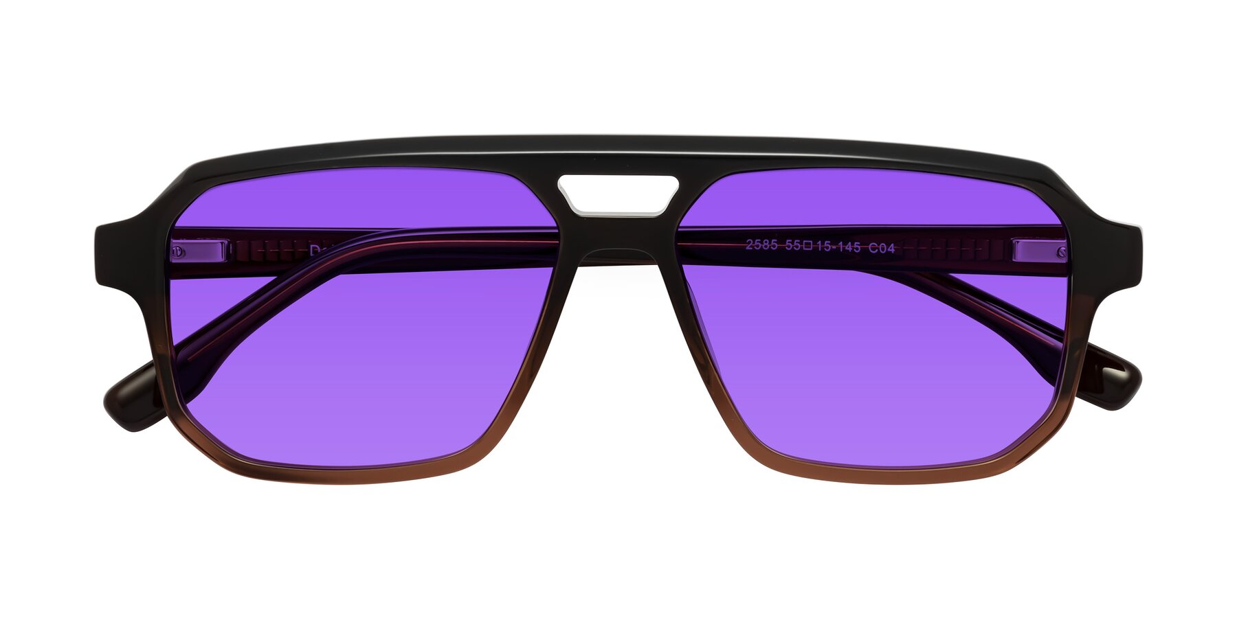 Folded Front of DeMiko in Gradient Brown with Purple Tinted Lenses