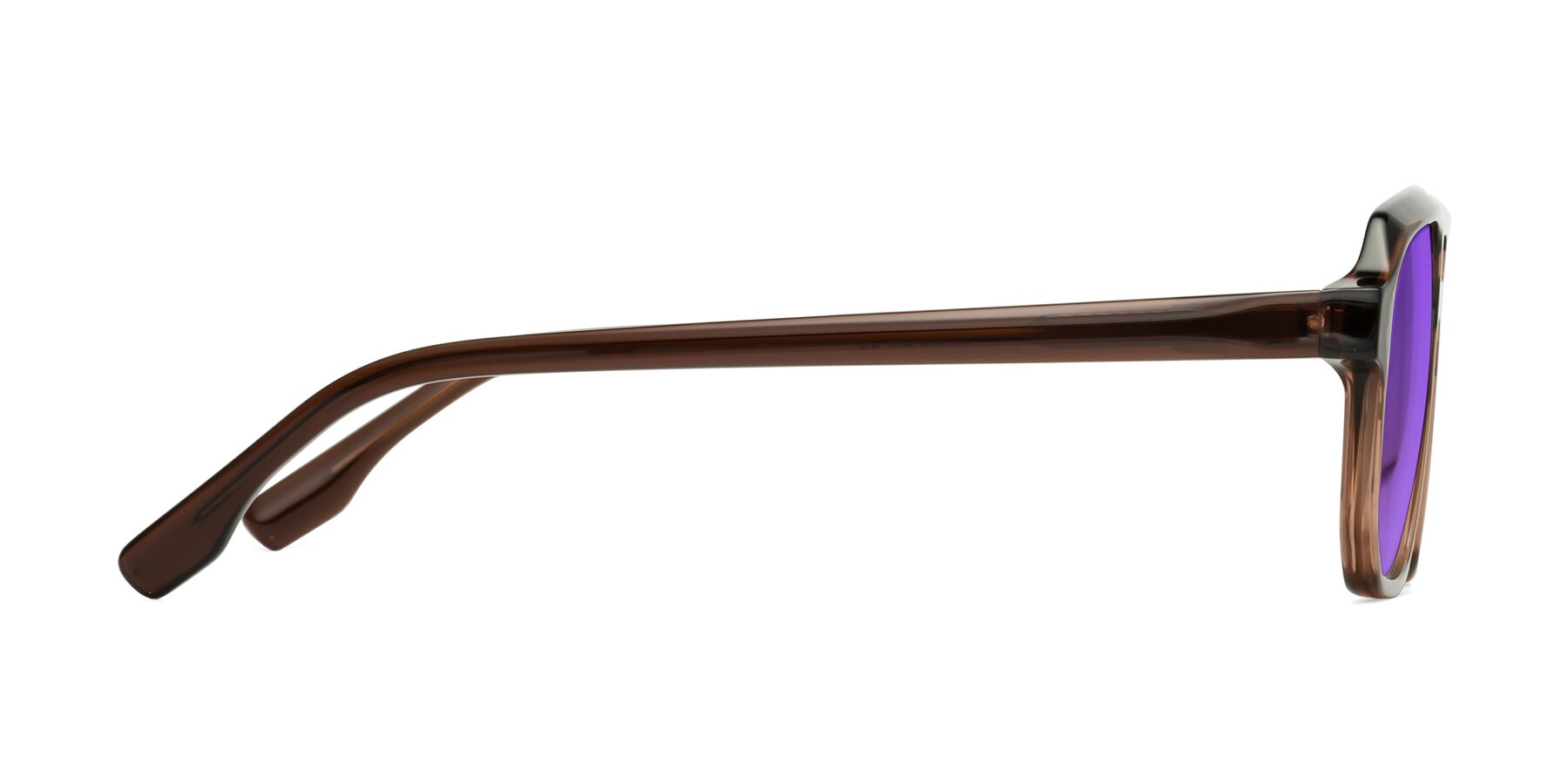 Side of DeMiko in Gradient Brown with Purple Tinted Lenses