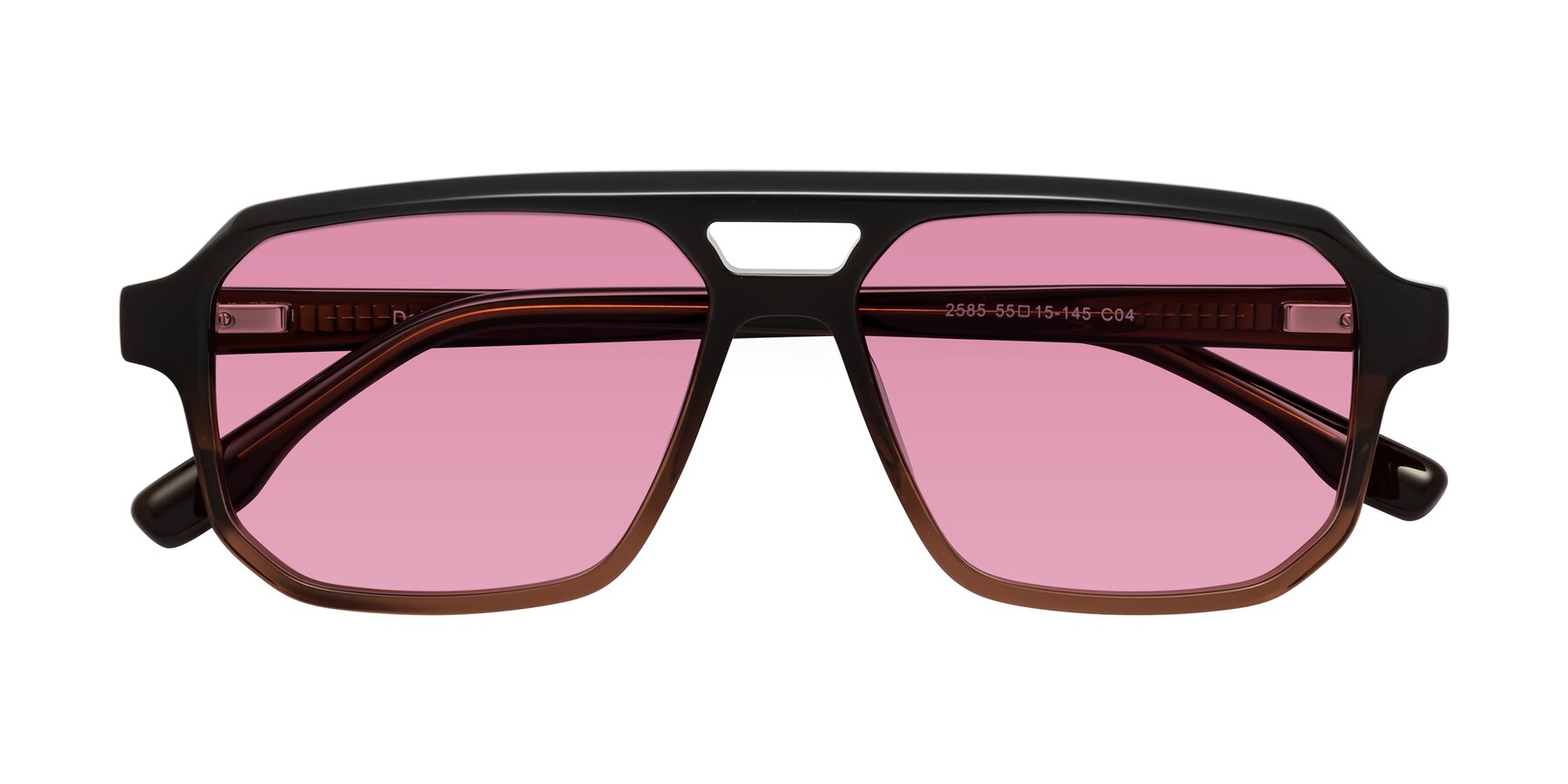 Folded Front of DeMiko in Gradient Brown with Medium Wine Tinted Lenses