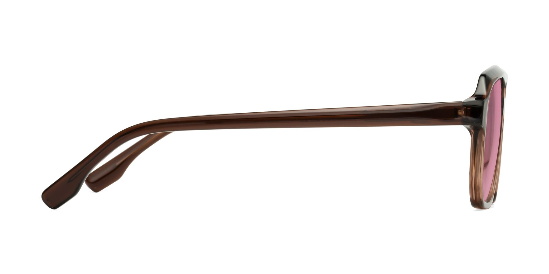 Side of DeMiko in Gradient Brown with Medium Wine Tinted Lenses