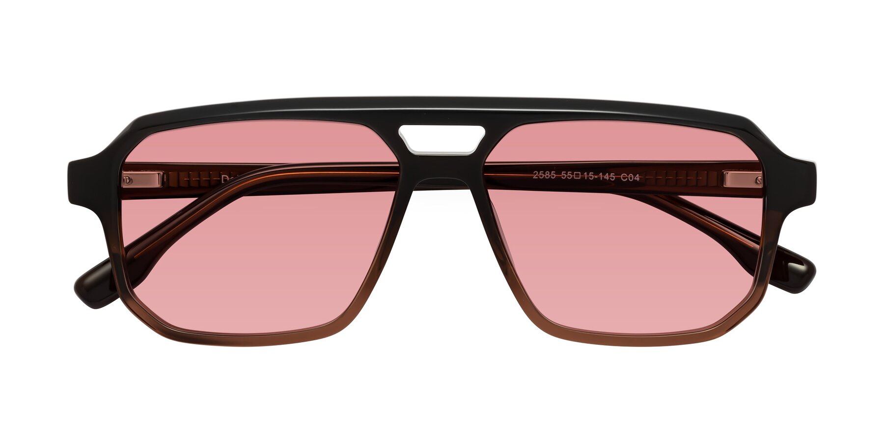 Folded Front of DeMiko in Gradient Brown with Medium Garnet Tinted Lenses