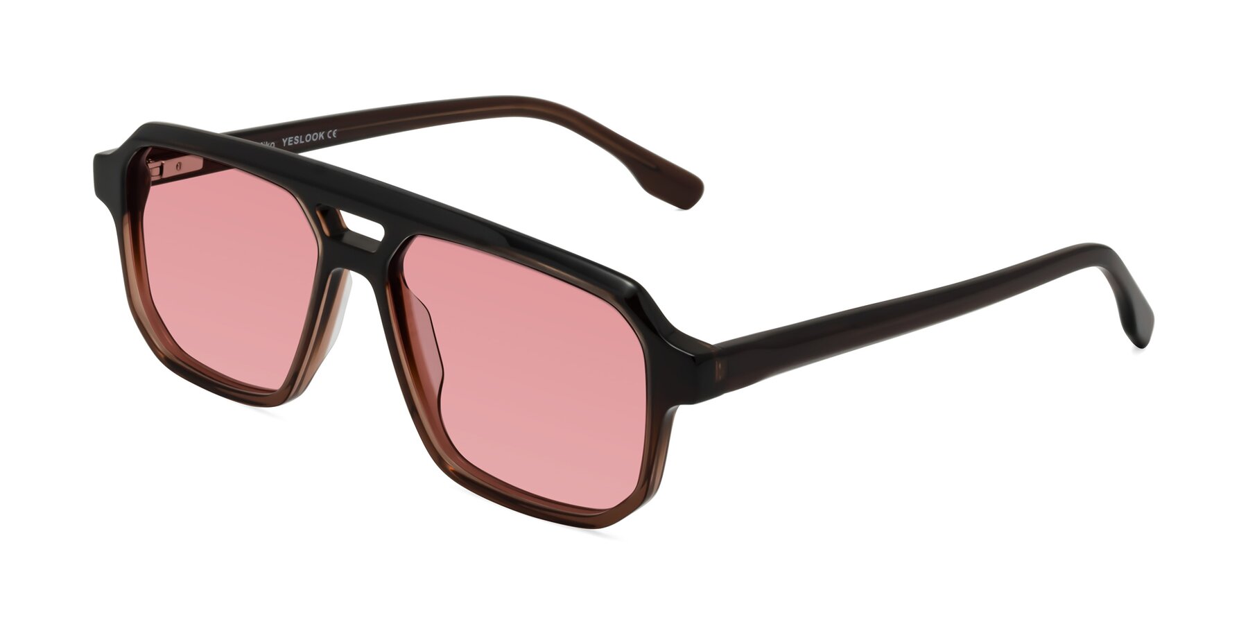 Angle of DeMiko in Gradient Brown with Medium Garnet Tinted Lenses